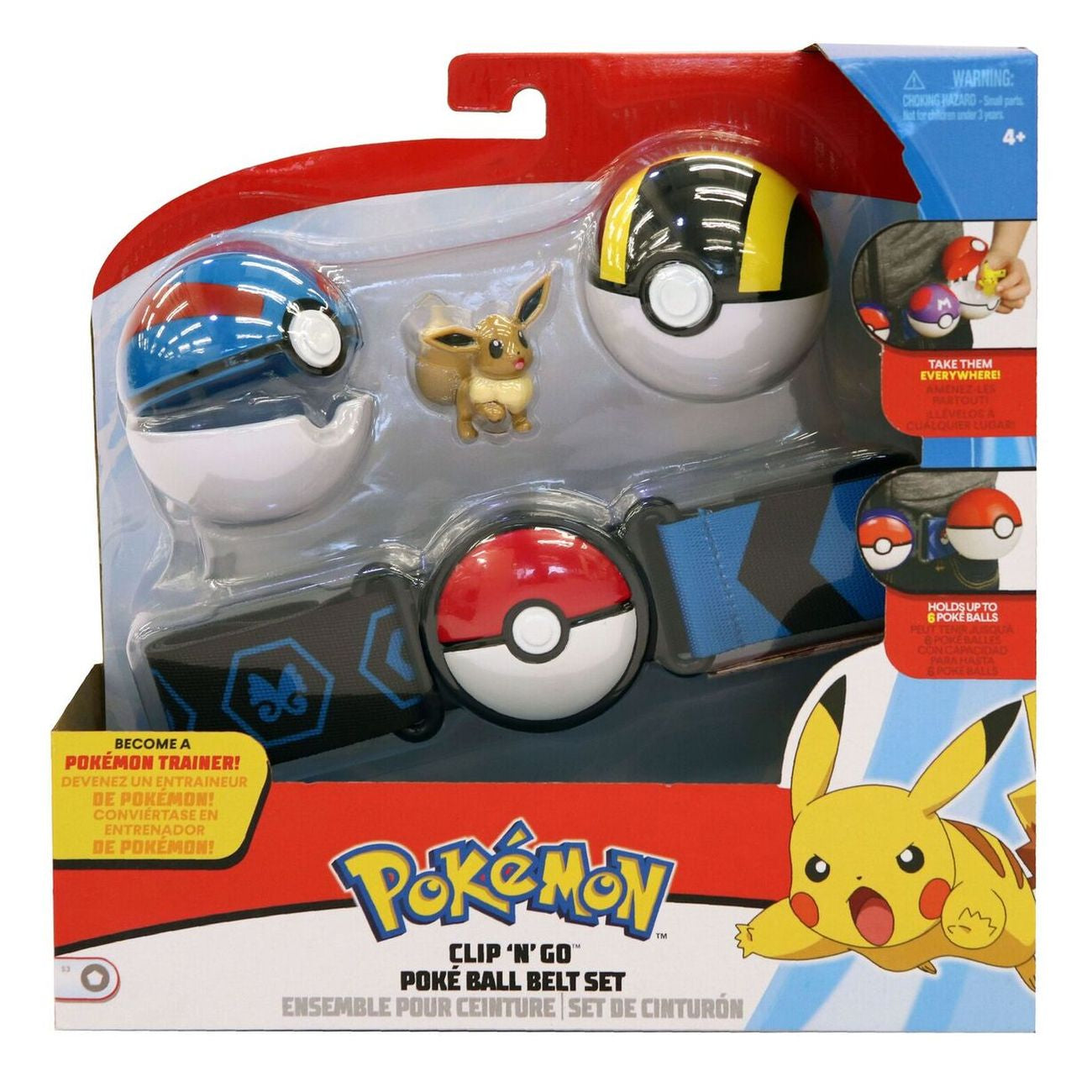 Adjustable Pokemon Clip N Go Poke Ball Belt Set with Ultra & Great Balls and Eevee Figure