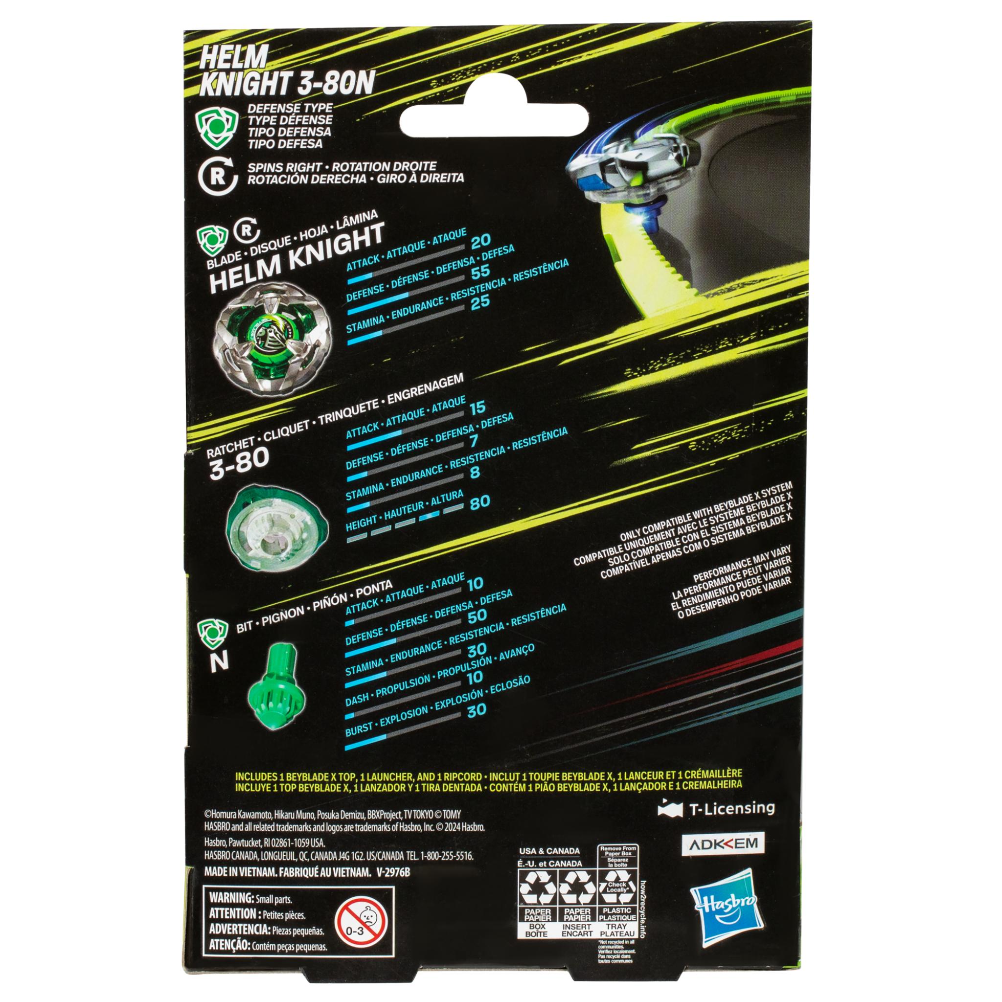 Hot! Beyblade X Helm Knight 3 - 80N Starter Pack with Defense Top & Launcher