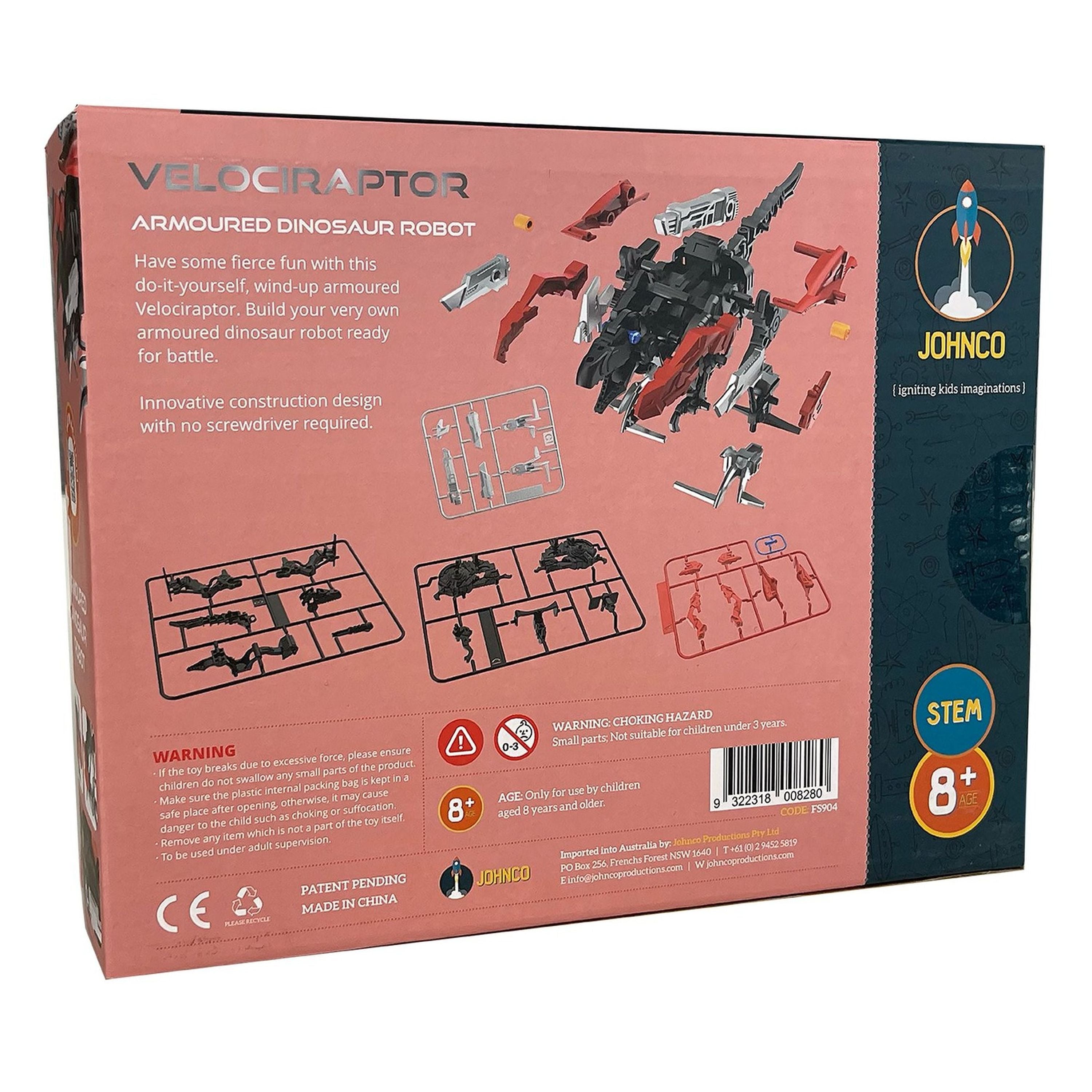 Johnco DIY Wind-up Armoured Velociraptor Robot - Fierce Fun!