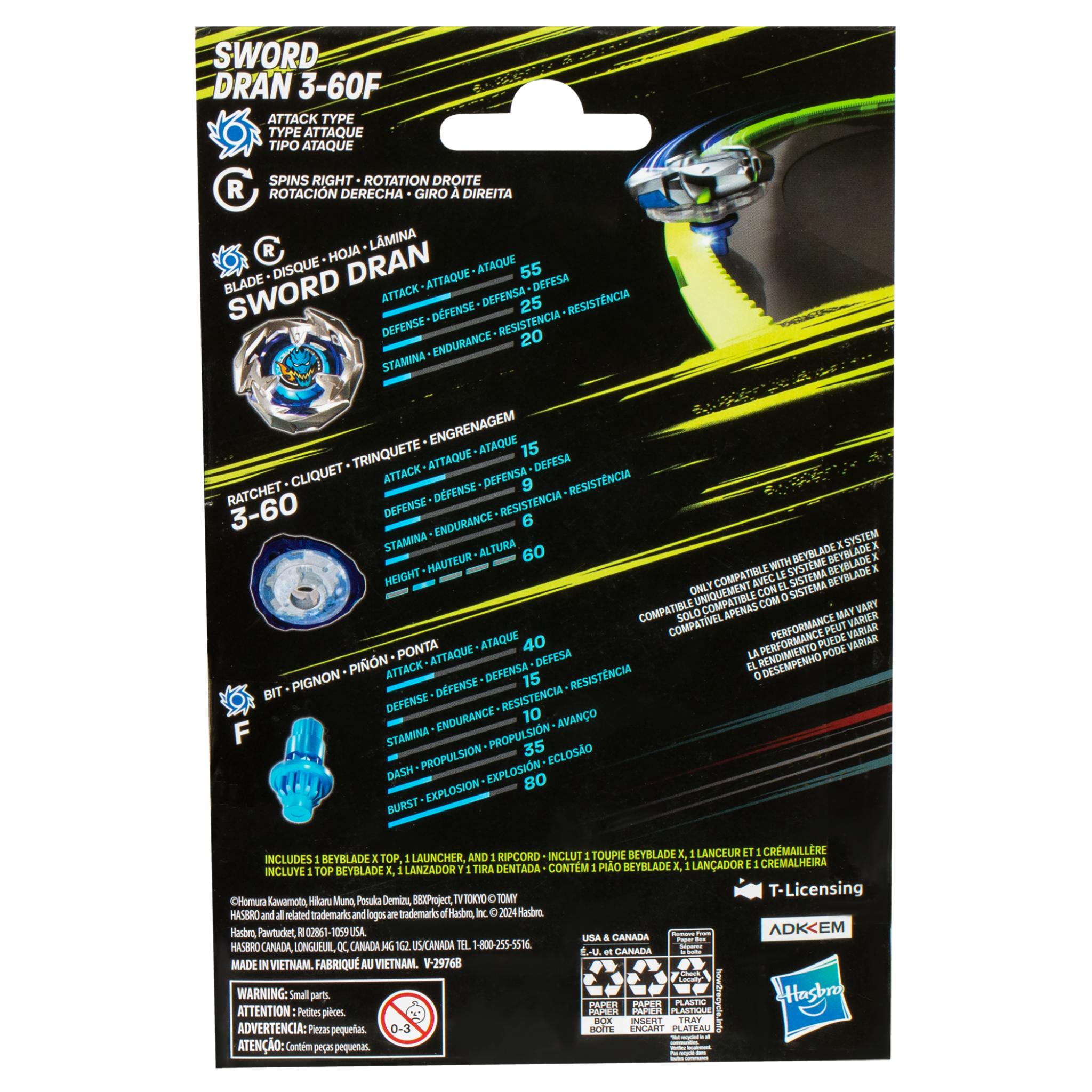 Hot Deal! Starter Pack Set of Beyblade X Sword Dran 3 - 60F Spinning Top for Battle Enthusiasts