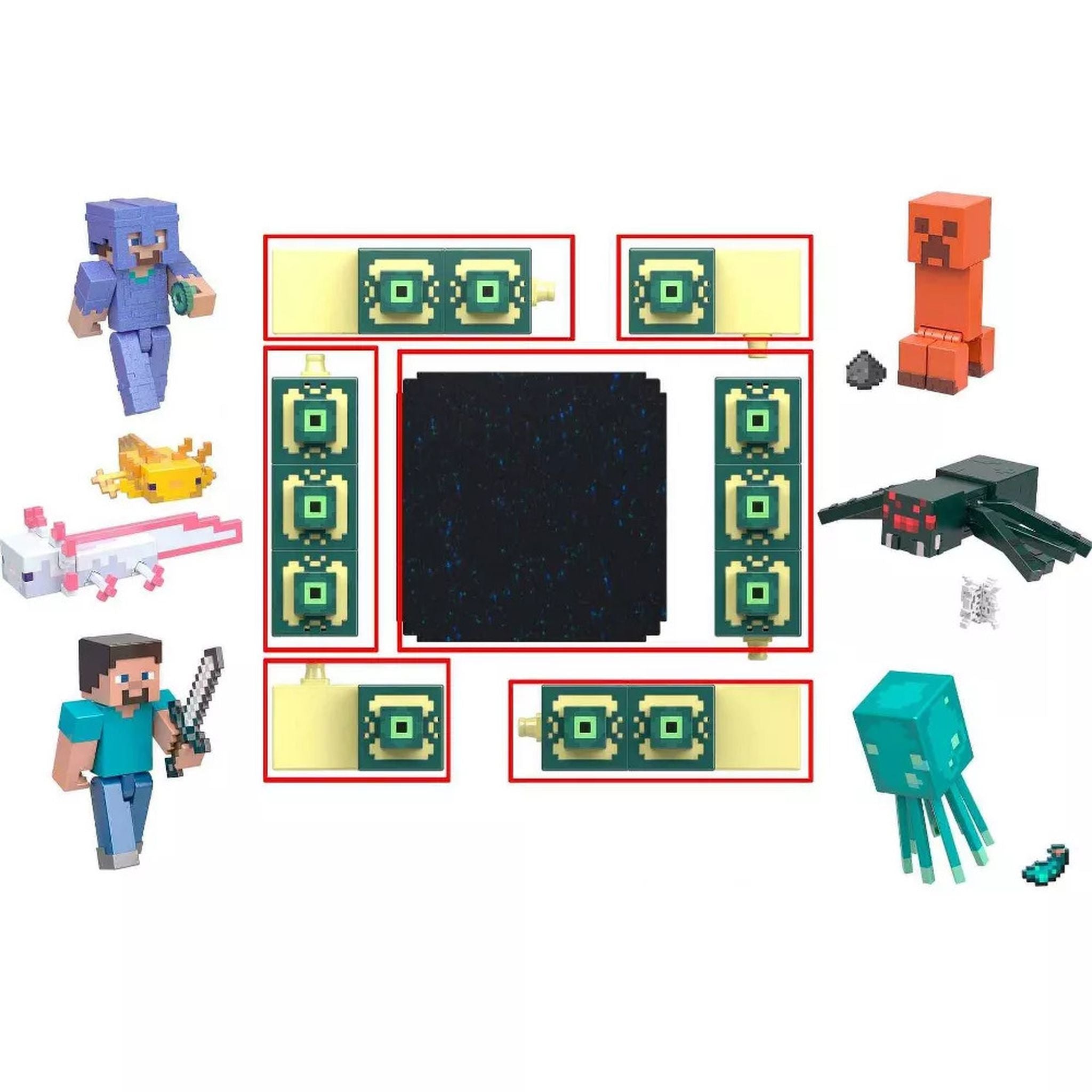 Authentic Minecraft Pixelated Cave Spider Action Figure with Build-A-Portal Piece