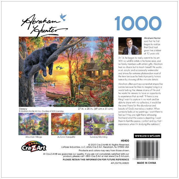 Cra-Z-Art's 1000 Piece Abraham Hunter 'Sleepy' Jigsaw Puzzle for All Ages