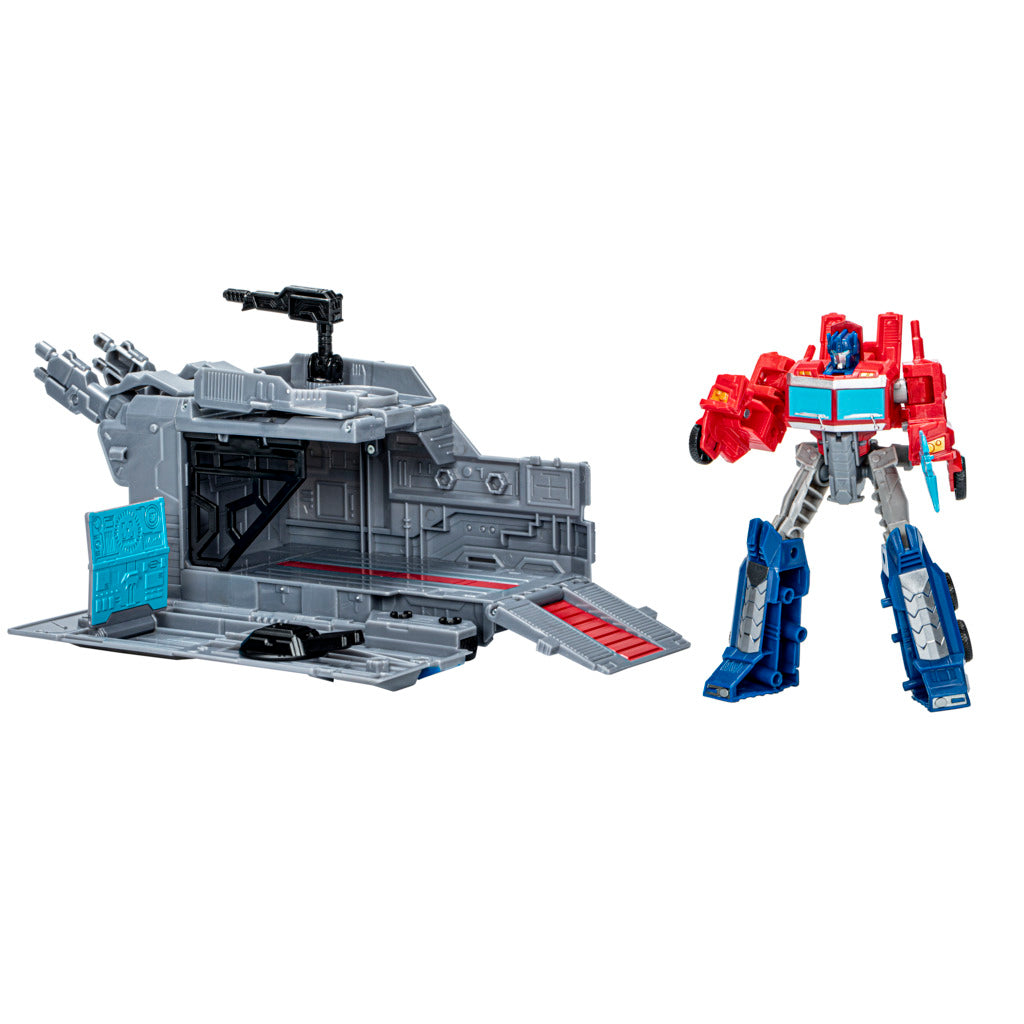 Hot! Transformers Earthspark Optimus Prime Battle Base Trailer Playset