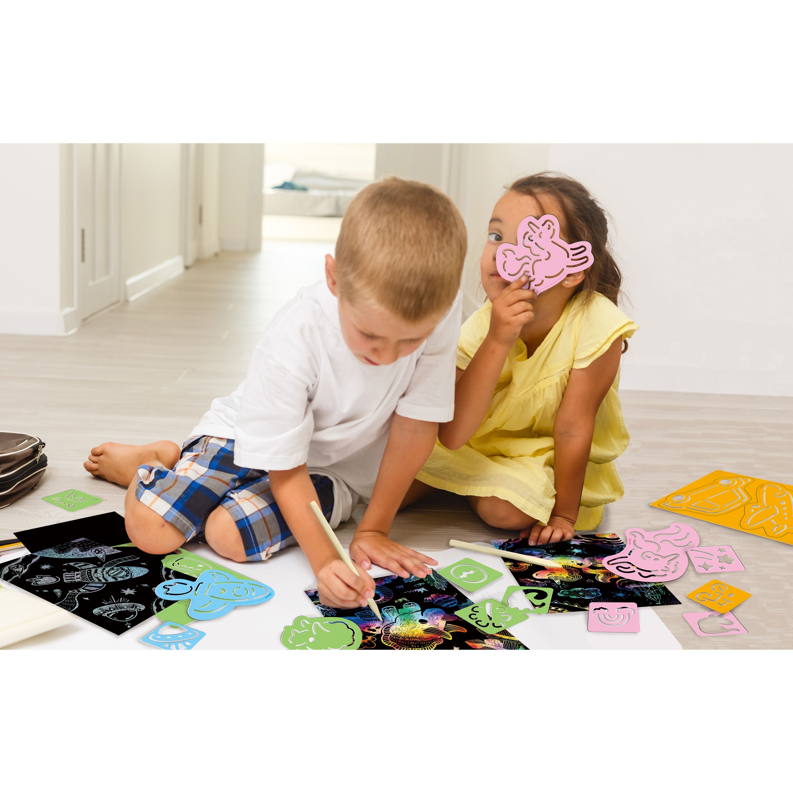 Amazing Space Scratch Drawing Kit with 8 Space-themed Stencils - Great for Kids!