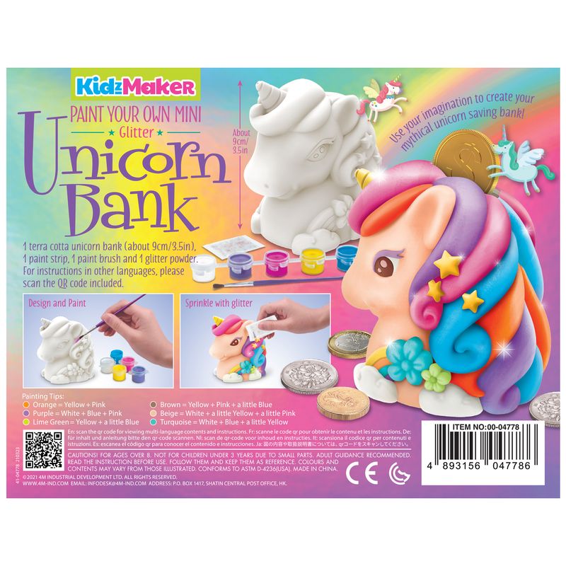 4M Kidzmaker Shiny Unicorn Money Saving Bank for Kids Aged 5 and Up
