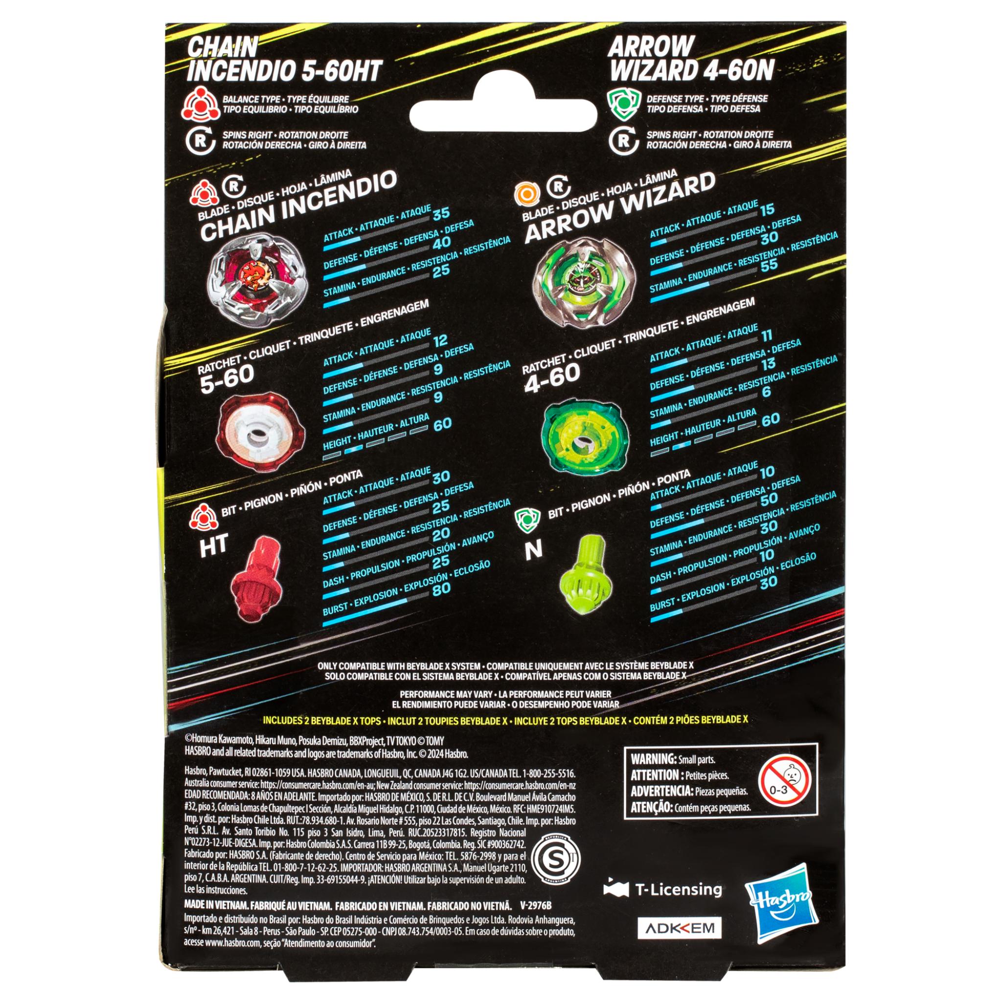Hot Deal! Beyblade X Dual Pack: Chain Incendio 5 - 60HT & Arrow Wizard 4 - 60N