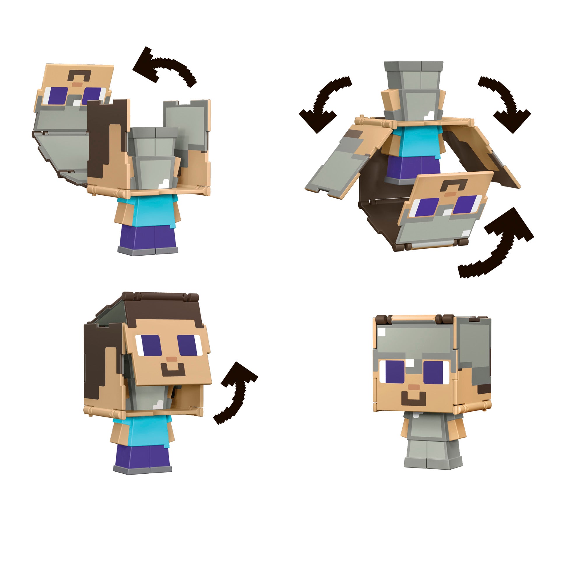 Hot Sale! Minecraft Flippin' Figs - Collectible Steve and Steve in Iron Armor Figures