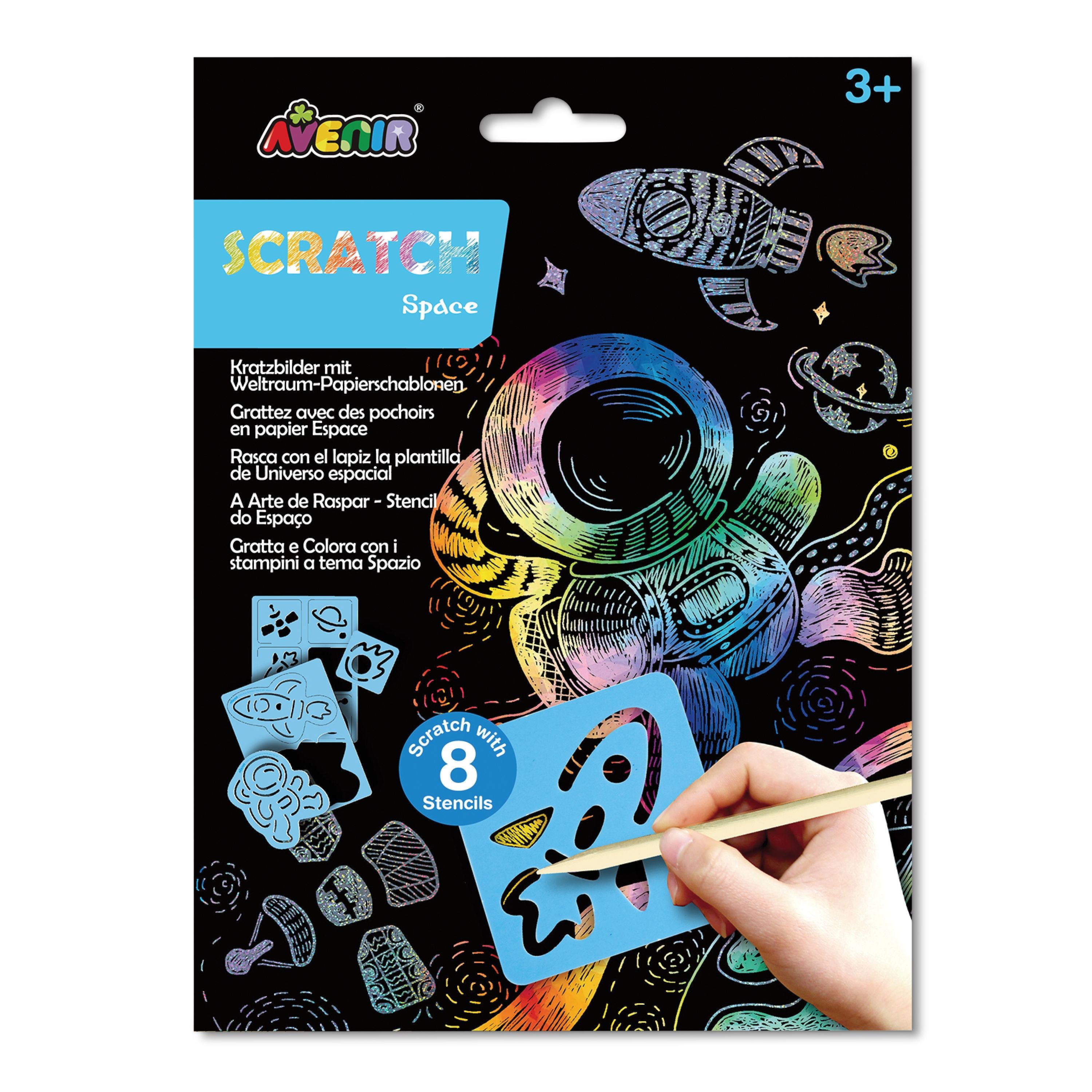 Amazing Space Scratch Drawing Kit with 8 Space-themed Stencils - Great for Kids!