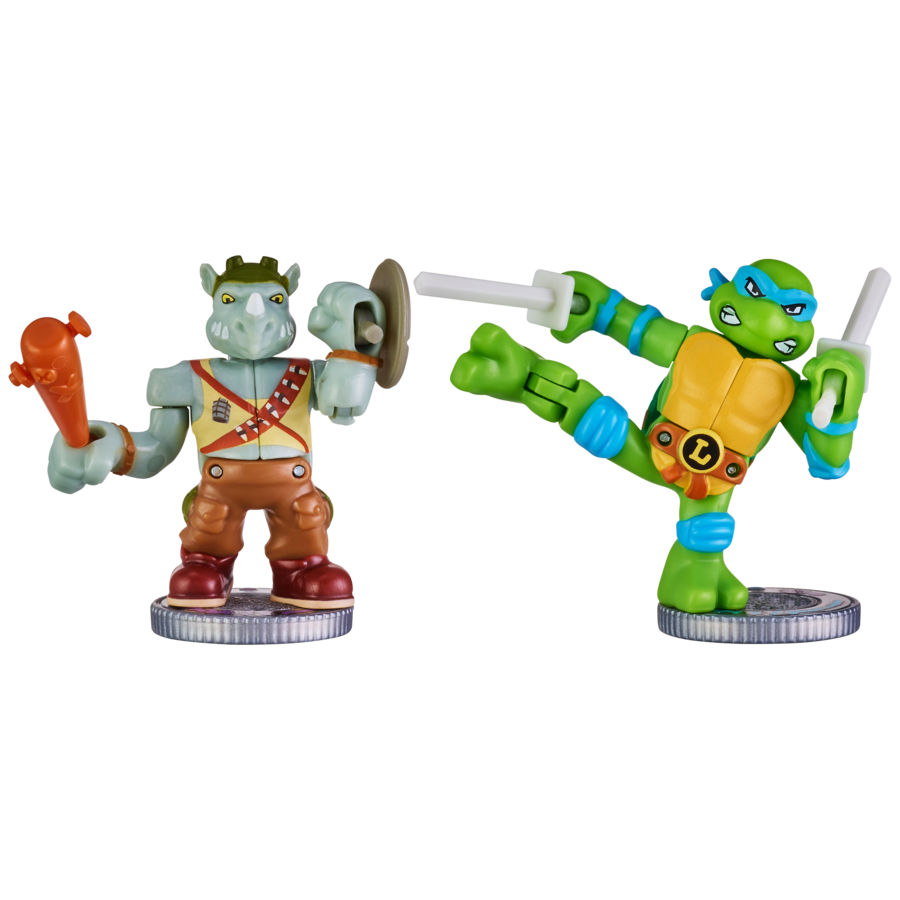 Hot! Akedo Teenage Mutant Ninja Turtles S1 Leonardo Vs Rocksteady Versus Pack