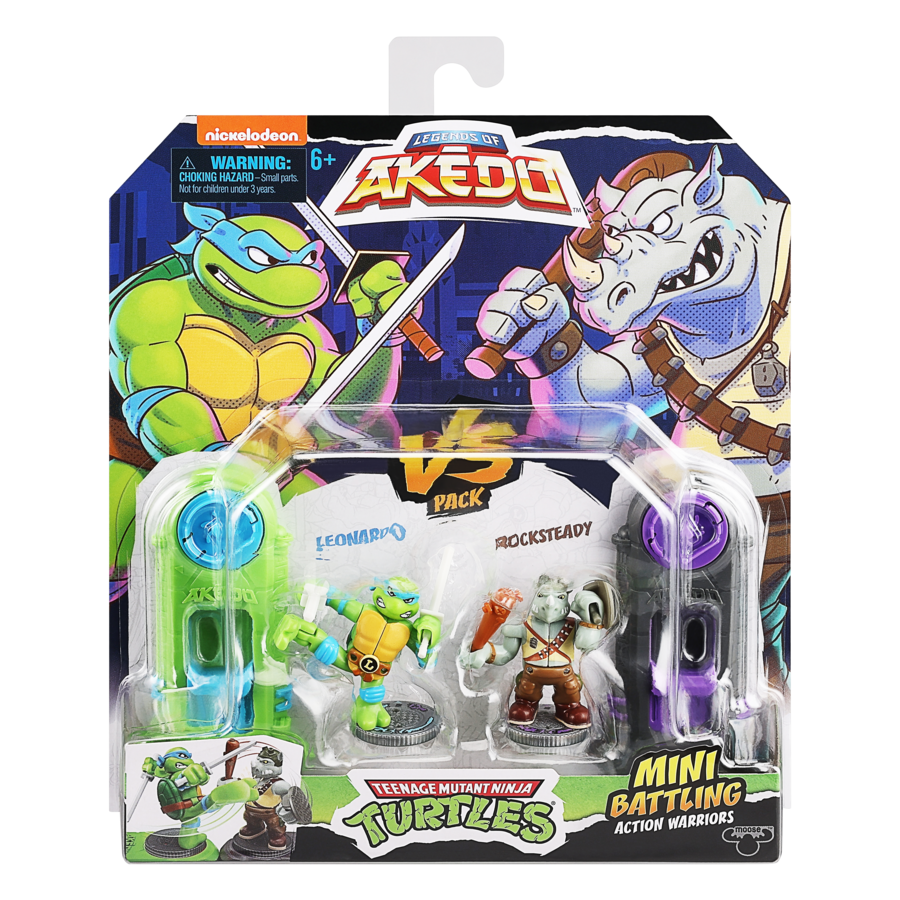 Hot! Akedo Teenage Mutant Ninja Turtles S1 Leonardo Vs Rocksteady Versus Pack