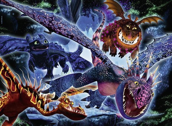 Ravensburger How To Train Your Dragon 100 XXL Piece Color Star Line Puzzle - Glow in the Dark!