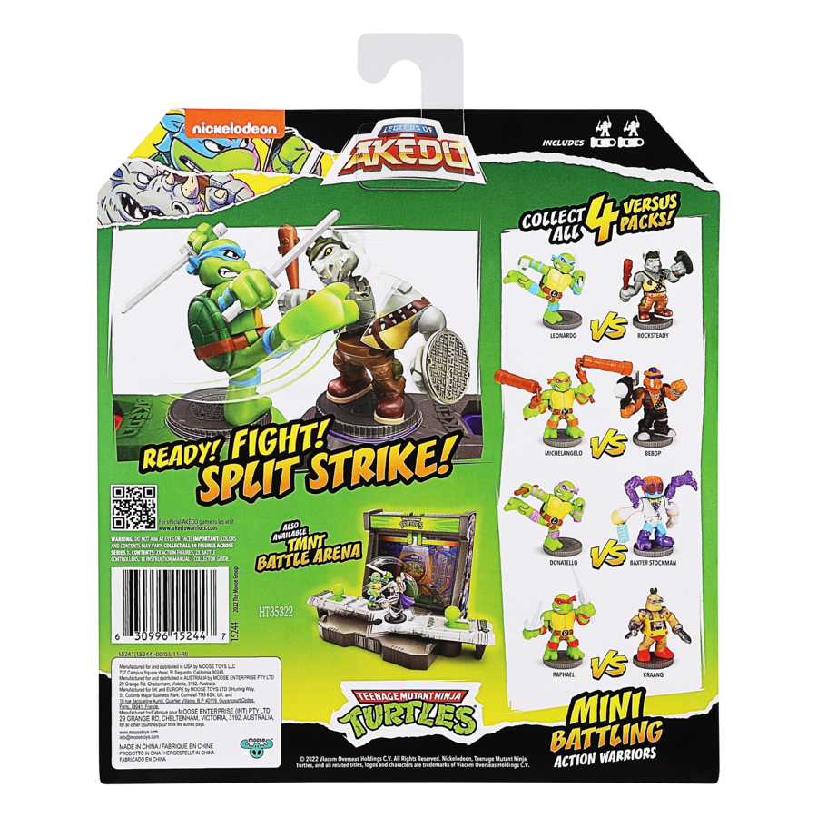 Hot! Akedo Teenage Mutant Ninja Turtles S1 Leonardo Vs Rocksteady Versus Pack