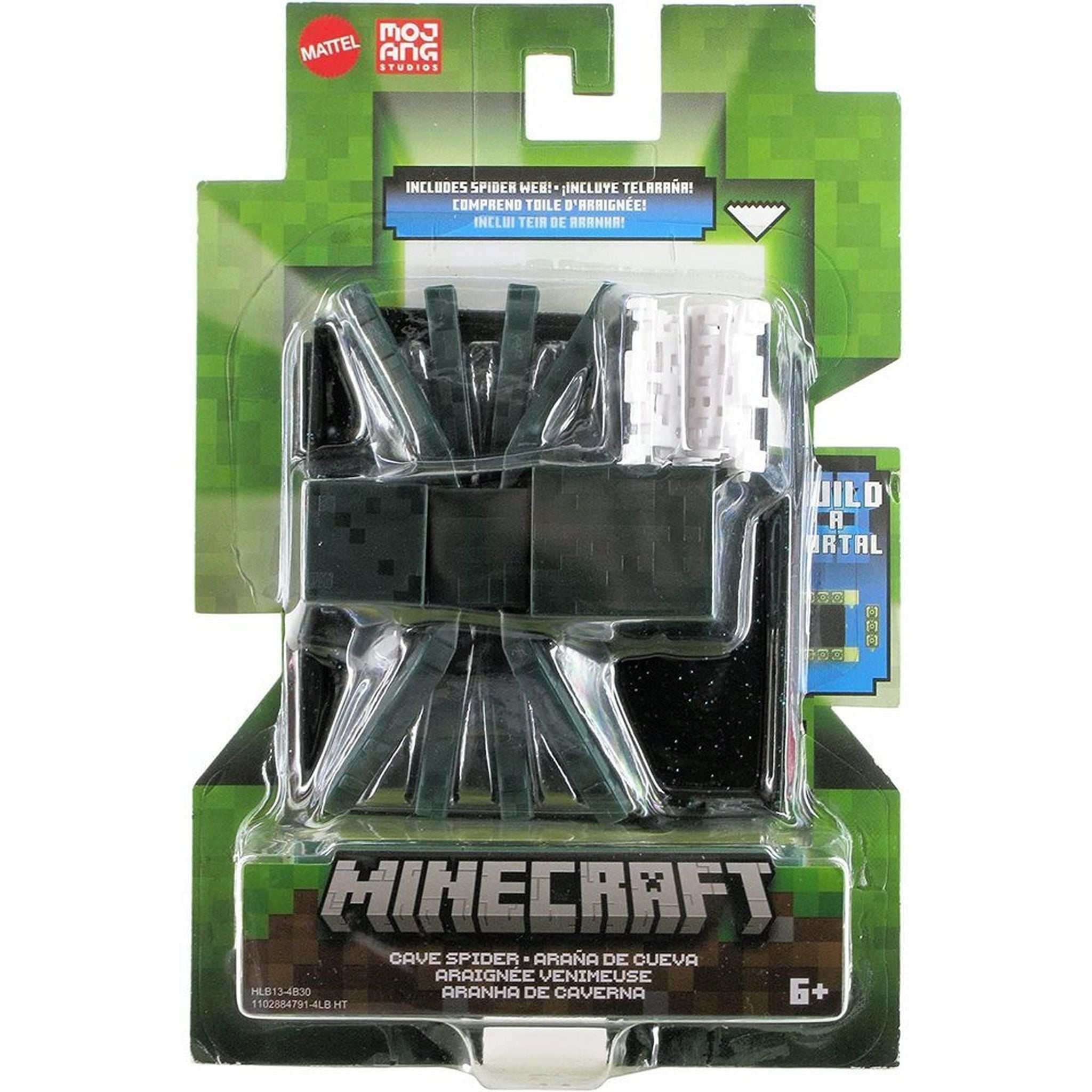 Authentic Minecraft Pixelated Cave Spider Action Figure with Build-A-Portal Piece