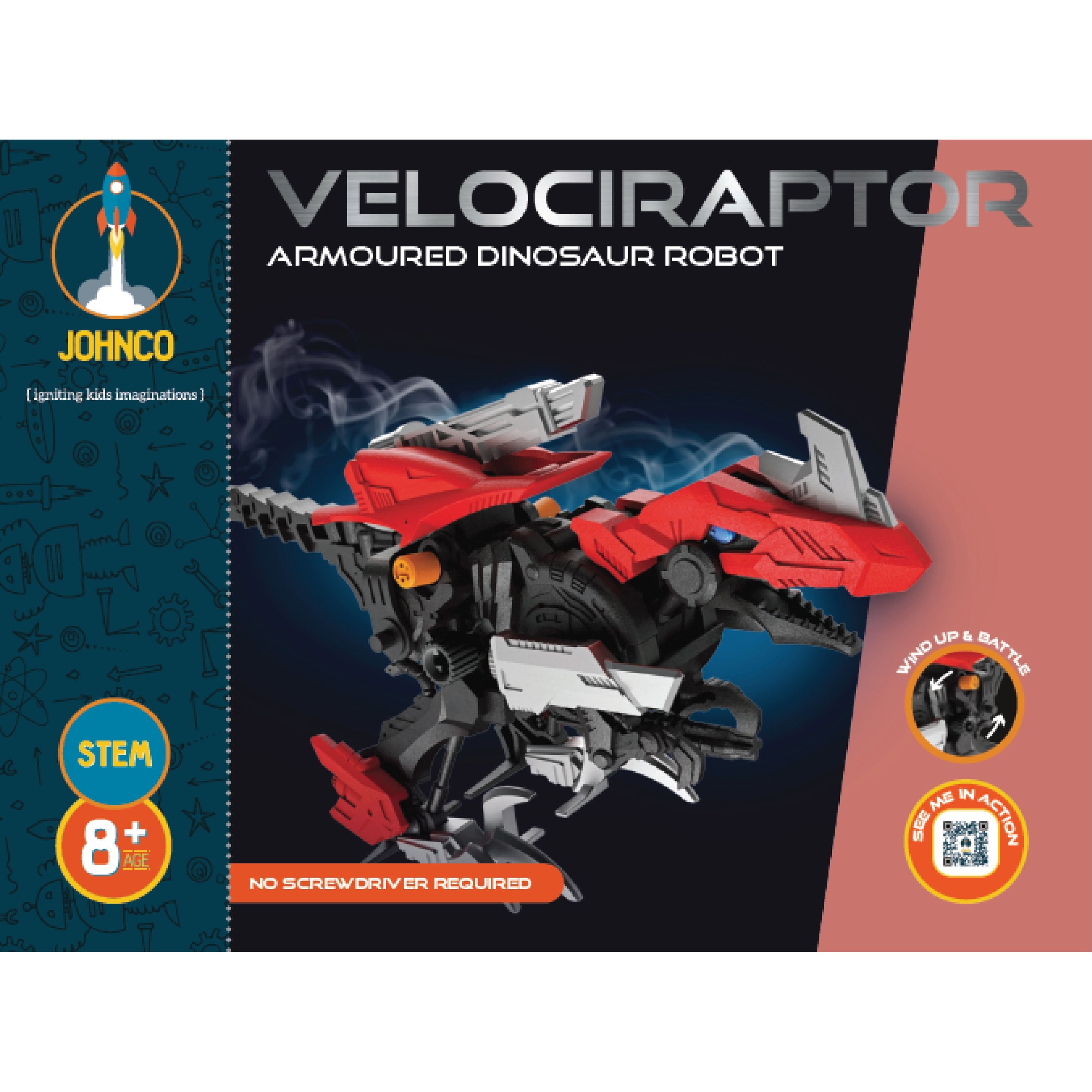 Johnco DIY Wind-up Armoured Velociraptor Robot - Fierce Fun!