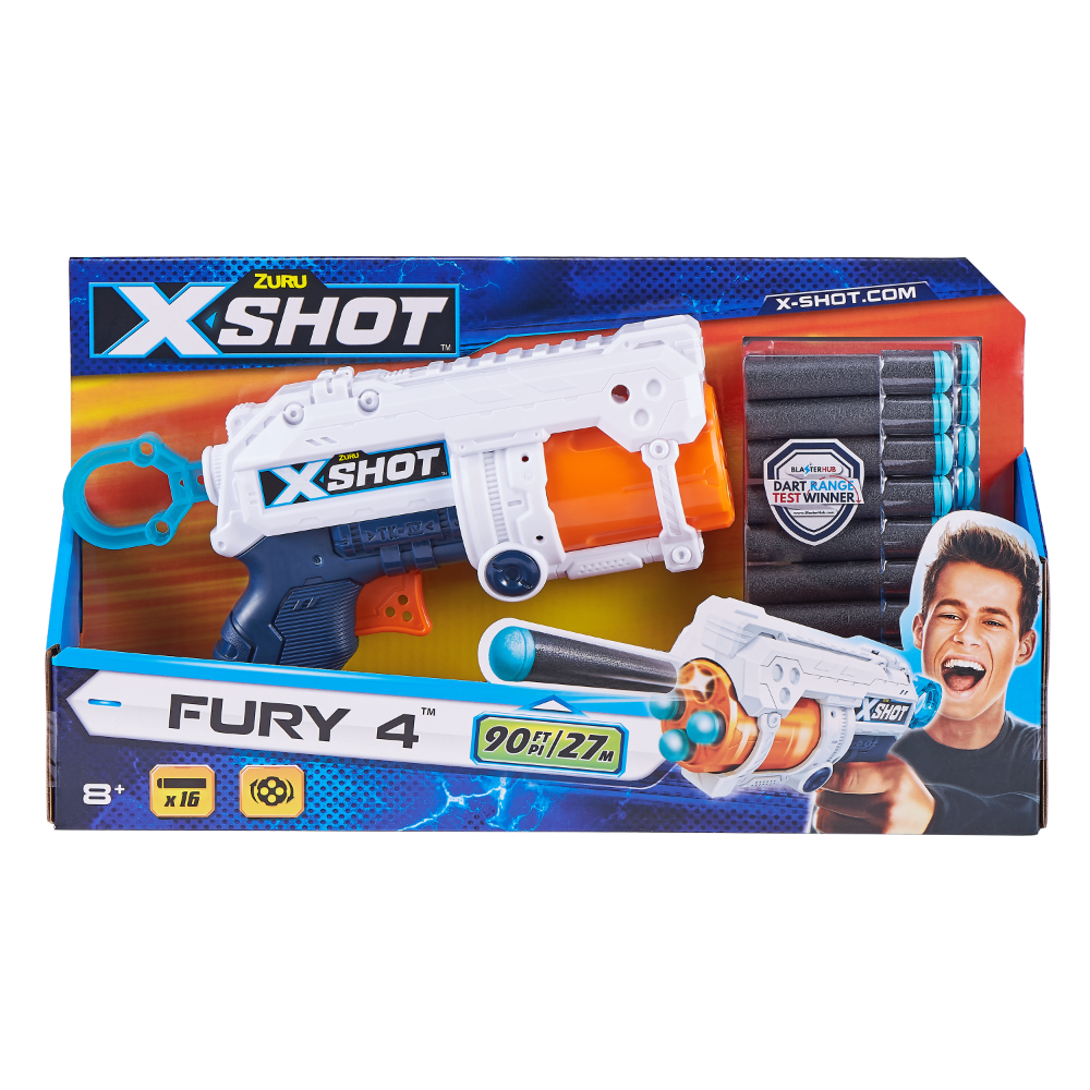 ZURU X Shot Excel Fury 4 Blaster - 16 Darts Included, Fast Firing!