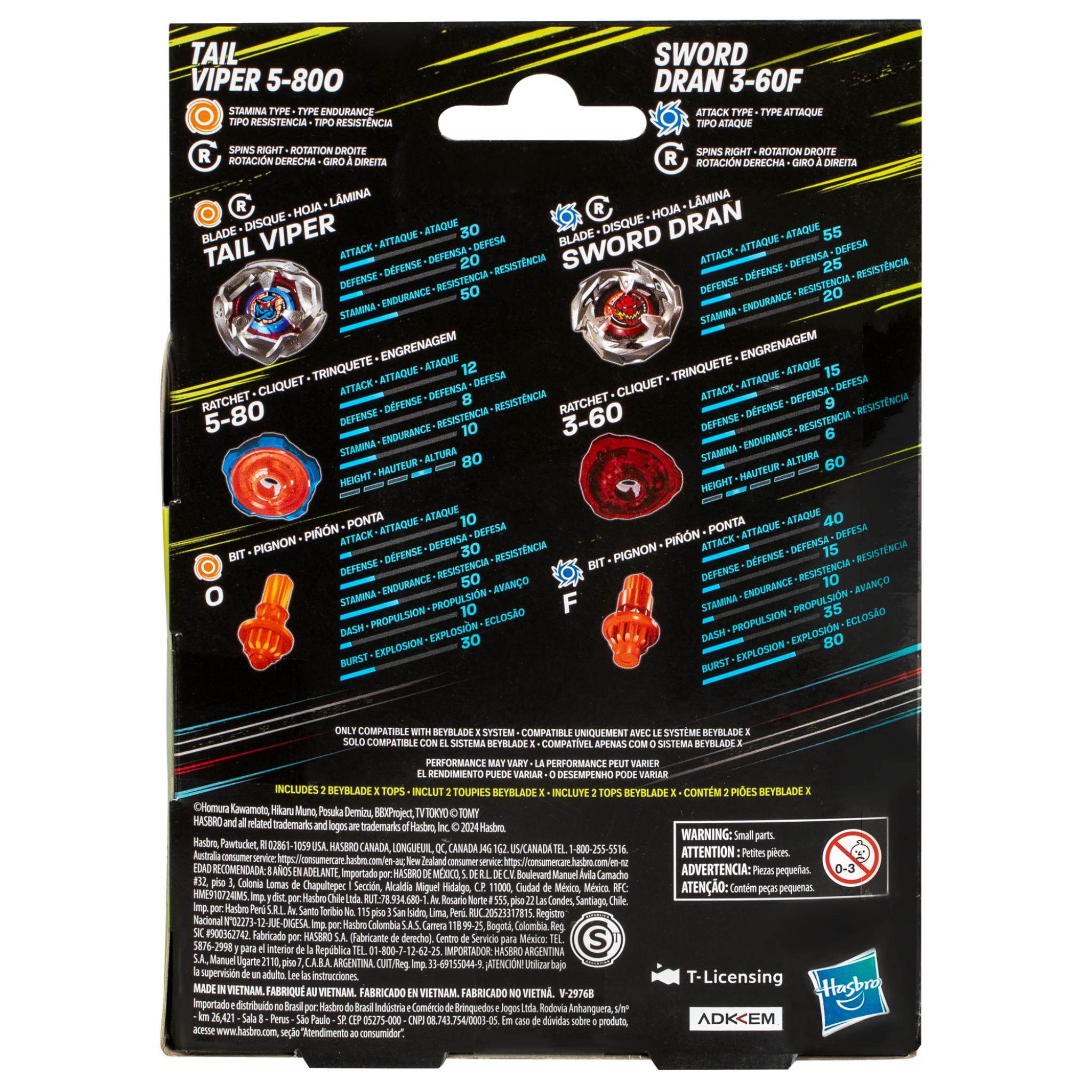Hot Deal: Beyblade X Tail Viper and Sword Dran Spinning Battle Tops Set