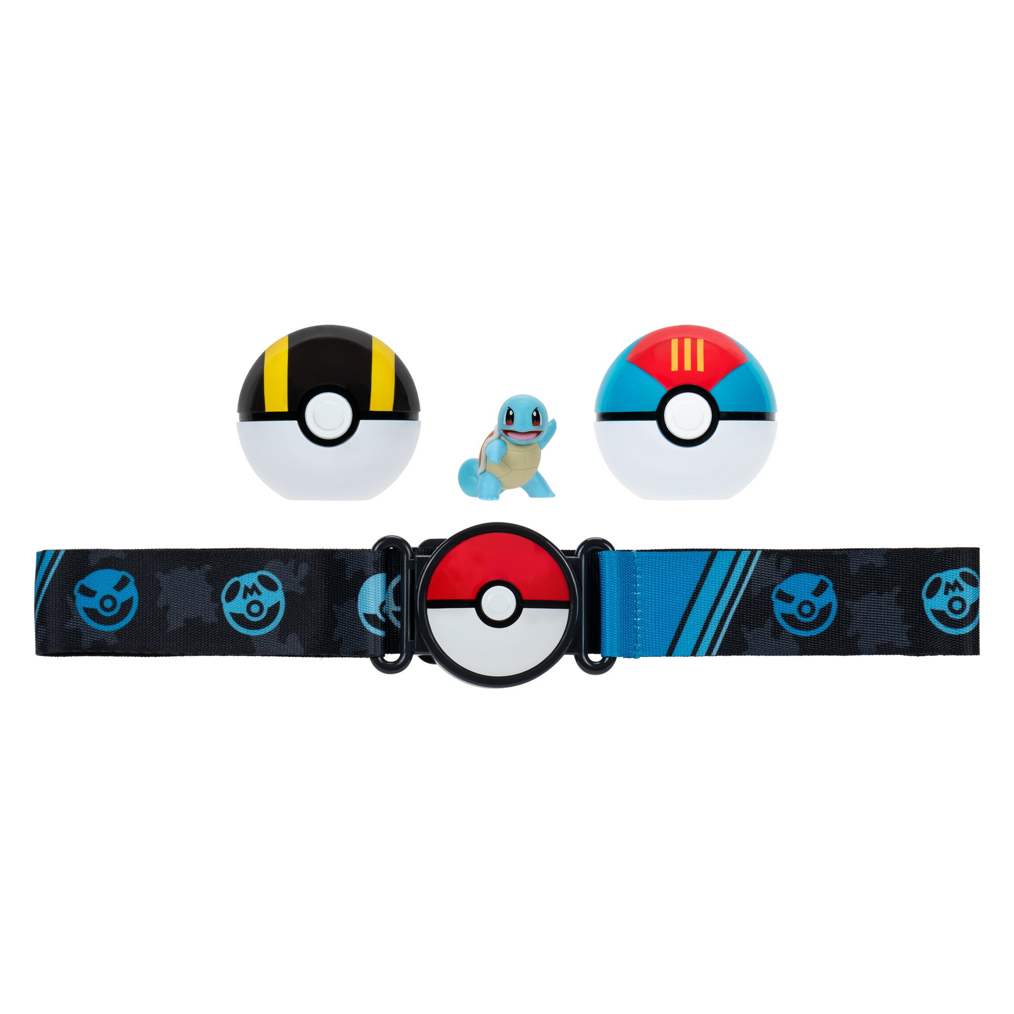 Pokemon Adjustable Clip - On Poke Ball Belt Set: Ultra Ball, Lure Ball & Squirtle Figure
