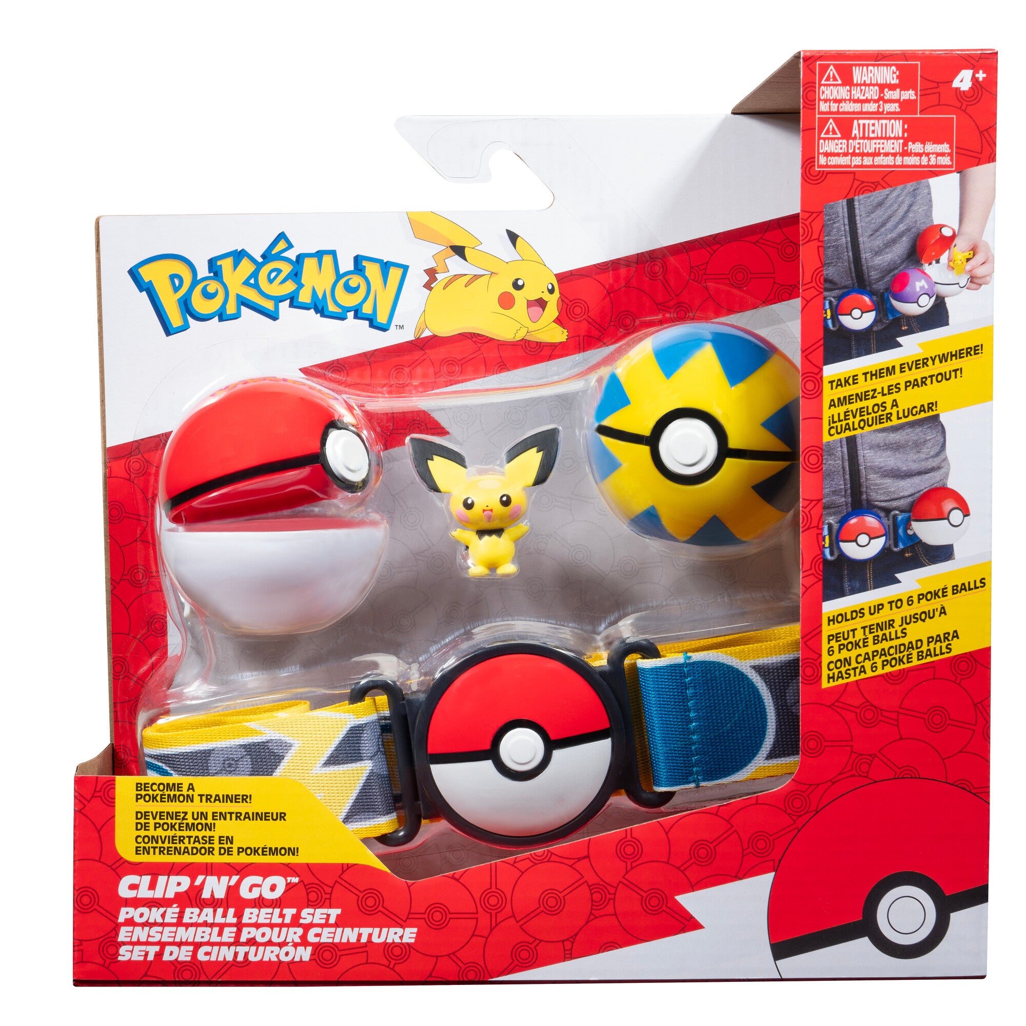 Adjustable Pokemon Clip N Go Poke Ball Belt Set with Pichu Figure