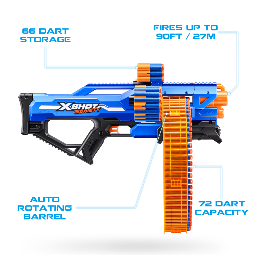 Hot Deal! ZURU X Shot Insanity Mega Barrel Blaster Set with 72 Darts