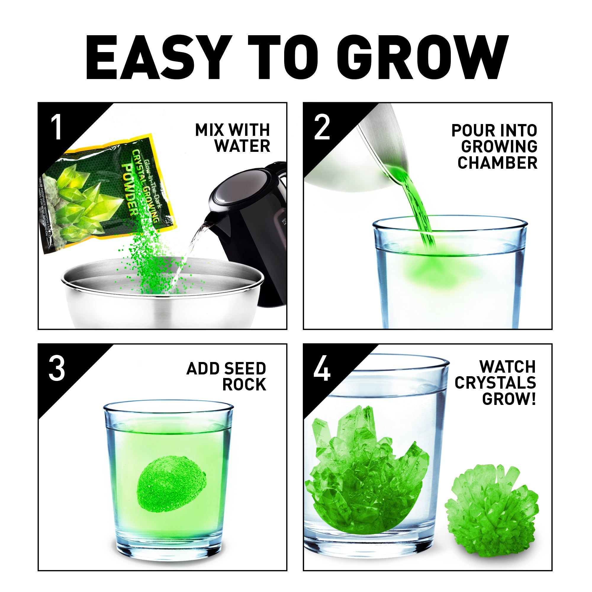National Geographic Green Glow-in-the-Dark Crystal Growth Kit with Learning Guide