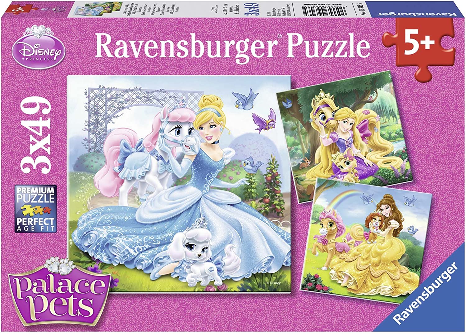 Ravensburger Disney Puzzle: Belle, Cinderella & Rapunzel - 3 Sets of 49 Pieces, Ideal Gift!