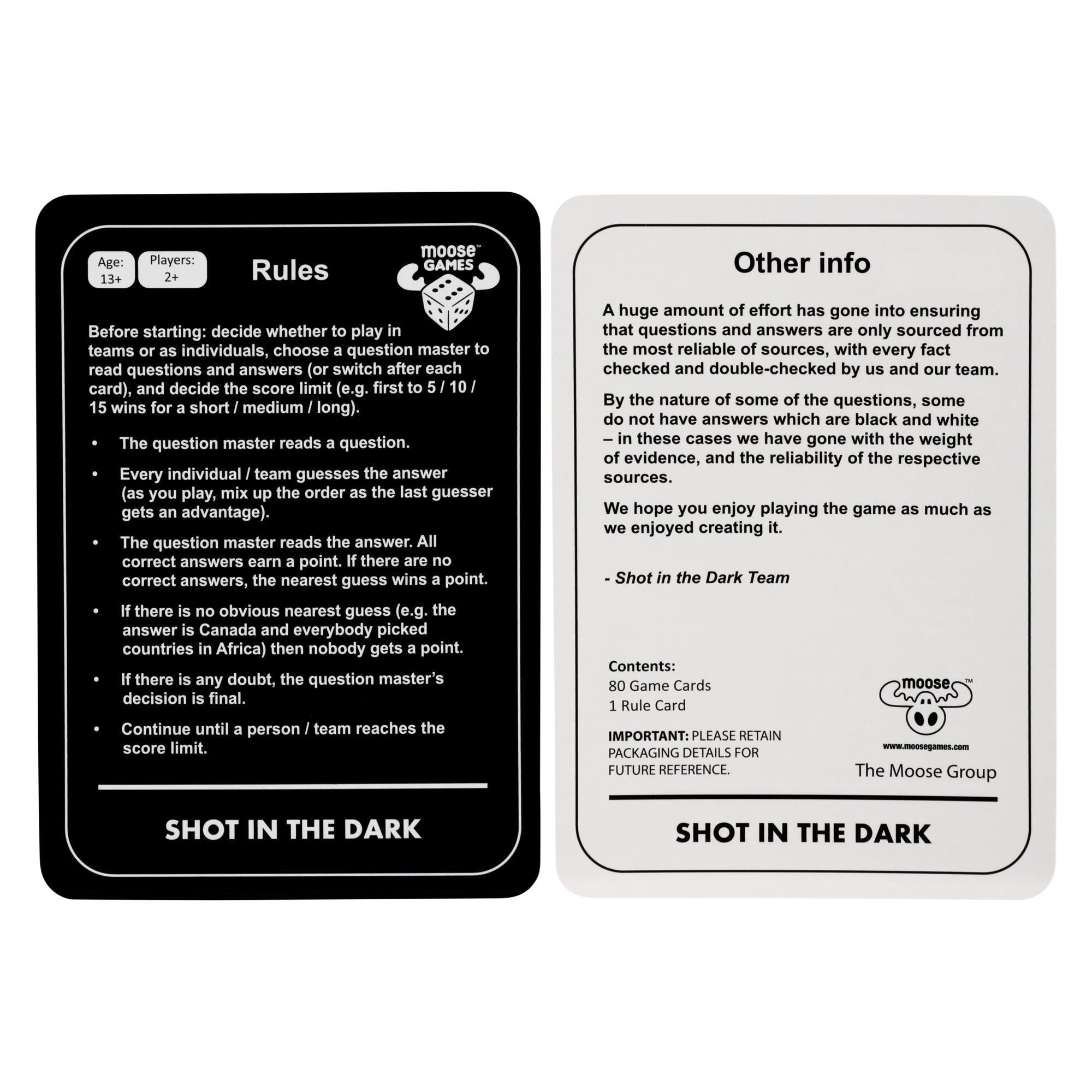 Hot! Shot In The Dark Party Trivia Card Game