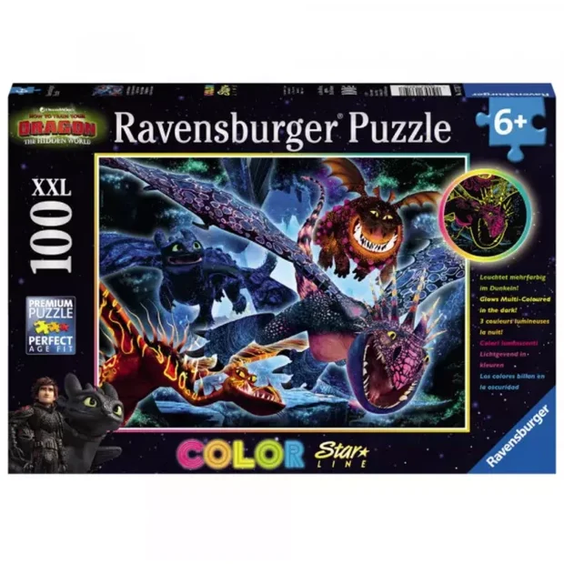 Ravensburger How To Train Your Dragon 100 XXL Piece Color Star Line Puzzle - Glow in the Dark!