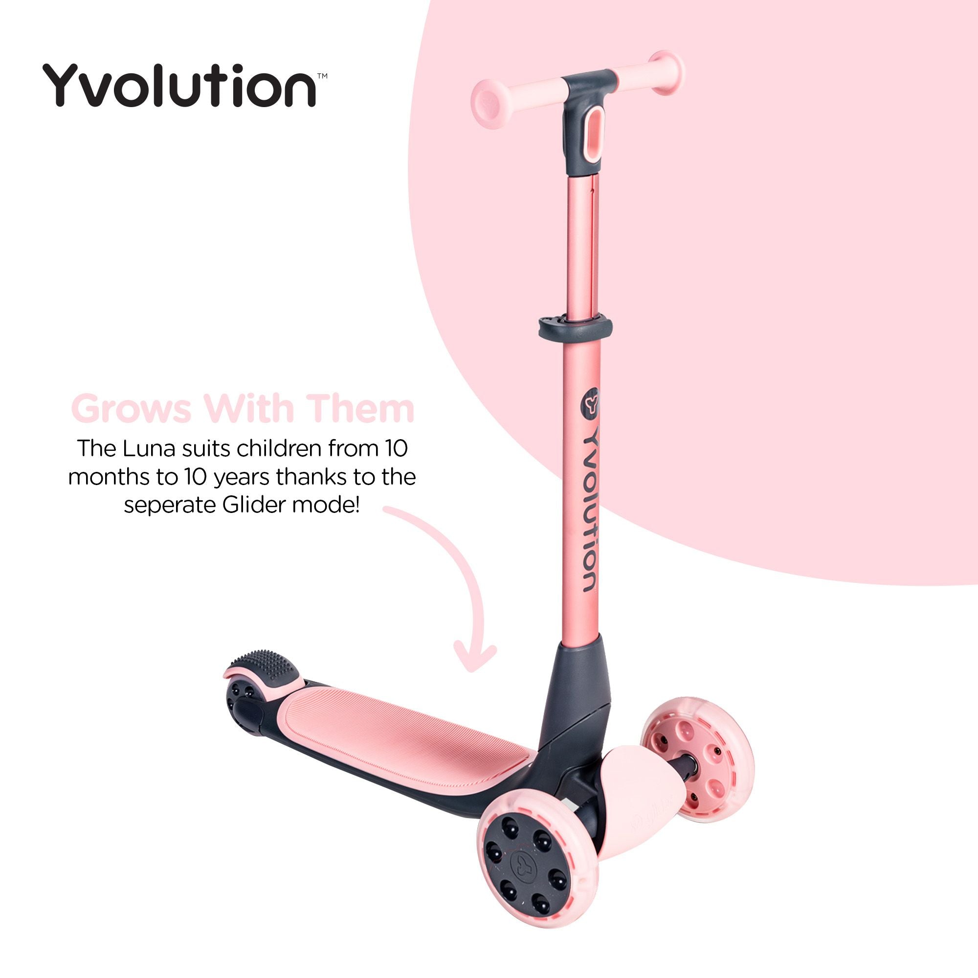 Yvolution Y Glider Luna 5-in-1 Pink Kids Scooter - Durable & Versatile Ride