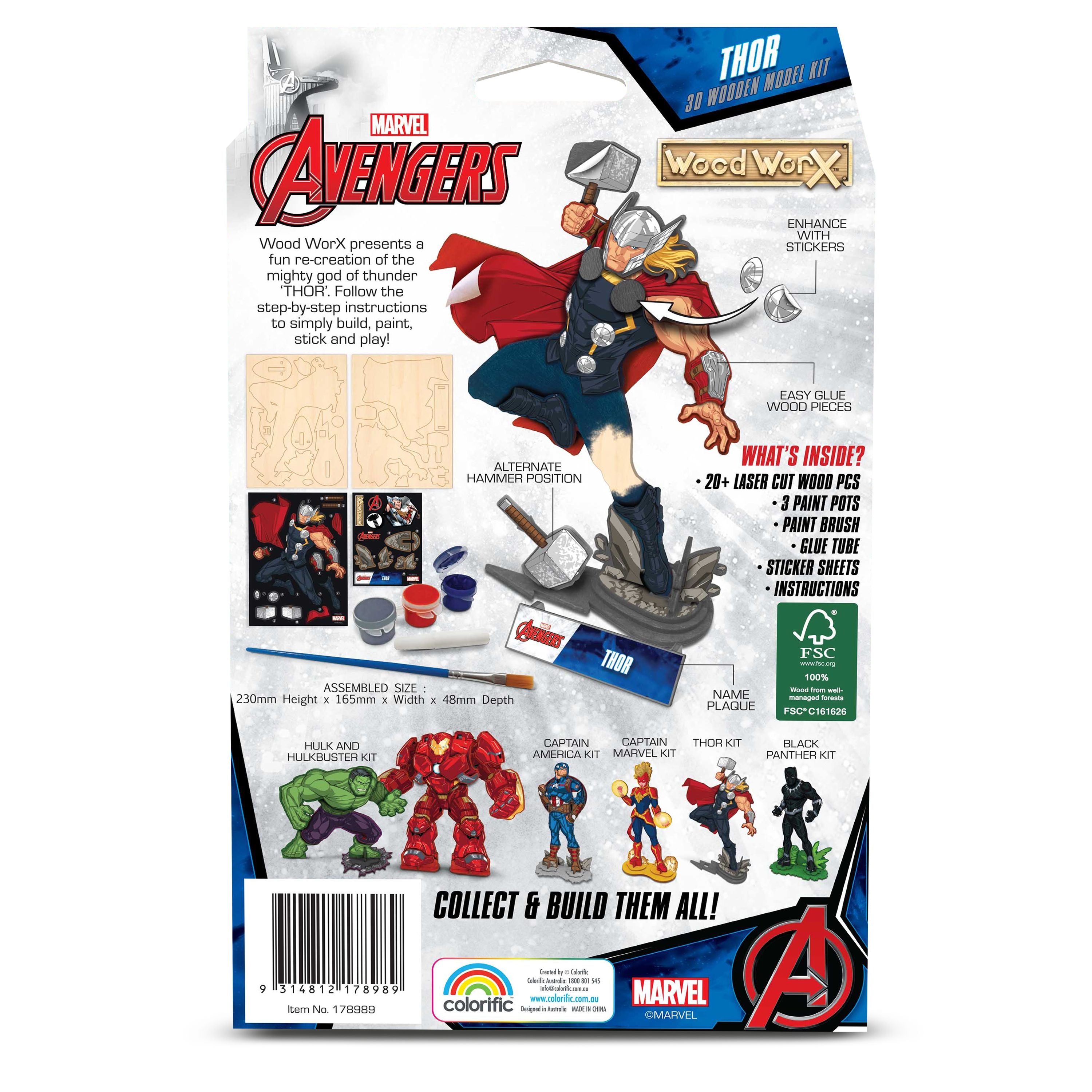 Colorful Wood WorX 3D Wooden Model Kit of Marvel Avengers Thor