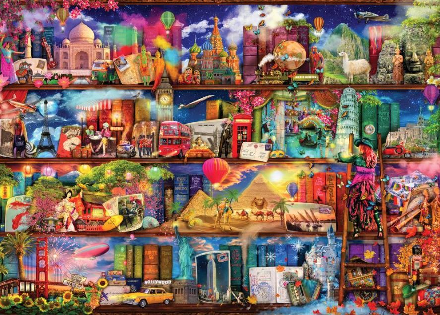 TREAT YO'SHELF S2 1000-Piece Jigsaw Puzzle - World Travel Book Shelf Edition