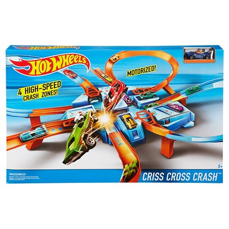 Exciting Hot Wheels Criss - Cross Crash Track Set with Amped - up Action