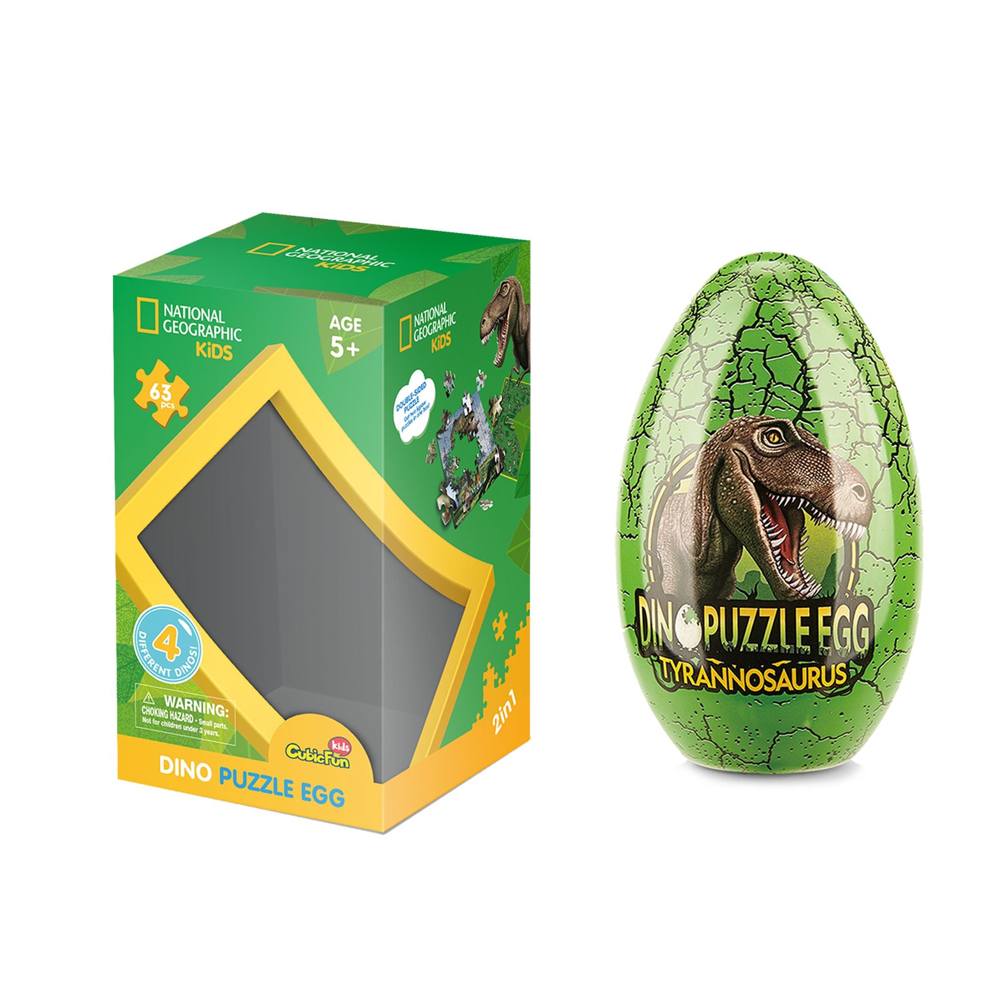 Hot Sale! National Geographic 63-Piece Double-Sided Dinosaur Puzzle of Tyrannosaurus Rex in Egg-Shaped Tin