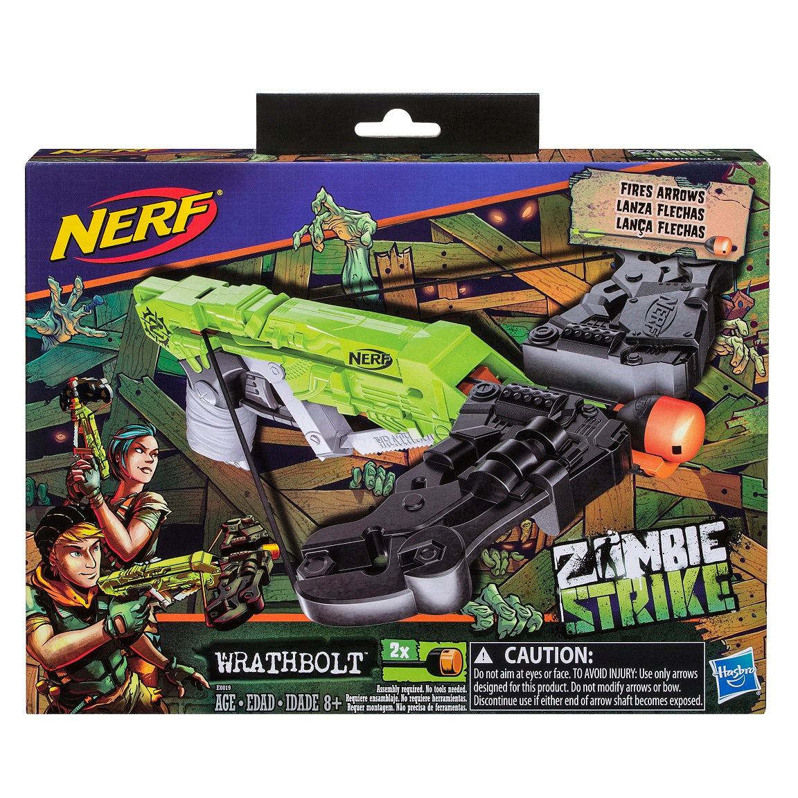 NERF Zombiestrike Wrathbolt Crossbow with Built - in Arrow Storage