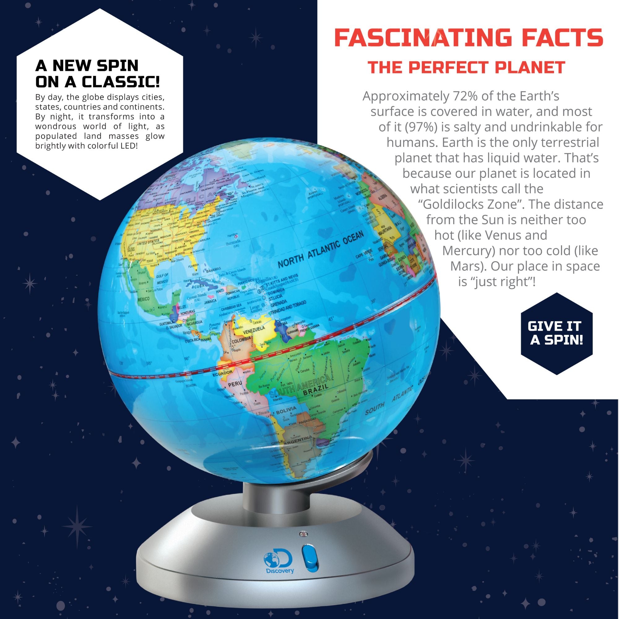 Amazing Discovery Mindblown 2-In-1 Globe Light - Ideal Educational Toy for Kids Aged 8+
