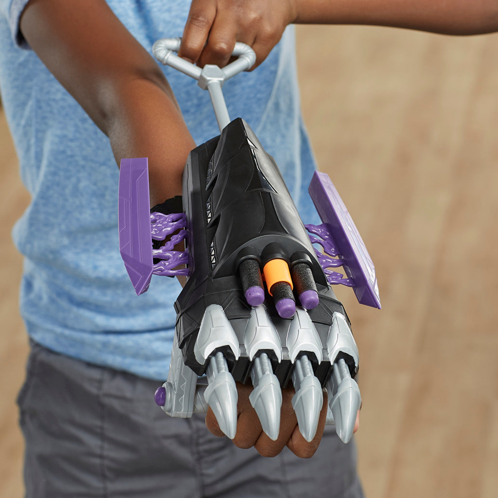 Hot! Marvel Mech Strike Mechasaurs Black Panther Sabre Claw Nerf Blaster