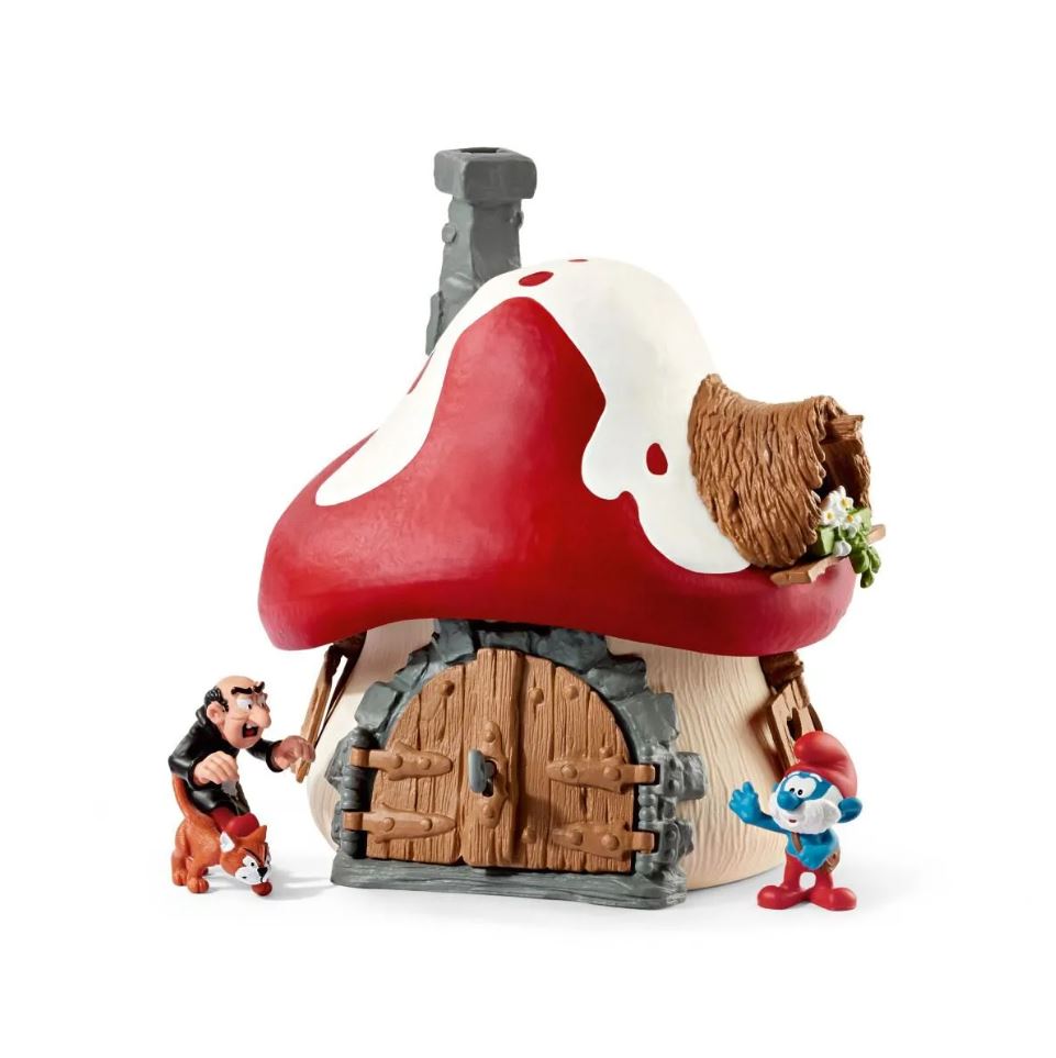 Hot Deal! Schleich Play Set: Large Smurf House with 2 Figurines - Papa Smurf and Gargamel