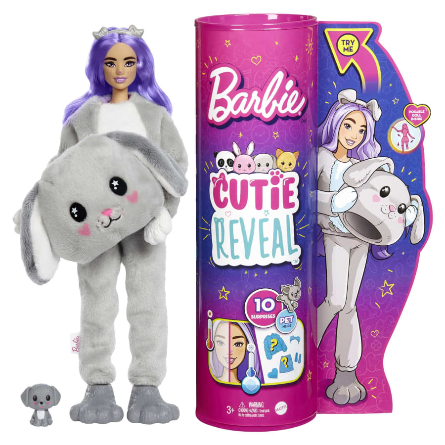Grey Puppy Themed Barbie Cutie Reveal Doll with 10 Surprises