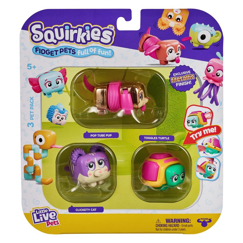 Hot Deal! Little Live Pets Squirkies Fidget Pets 3-Pack, Series 1 Metallic