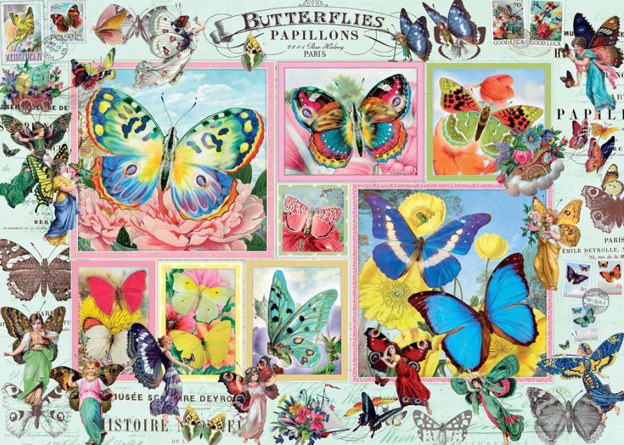 STAMP & COLLAGE 1000-Piece Butterflies Jigsaw Puzzle - Great Choice!