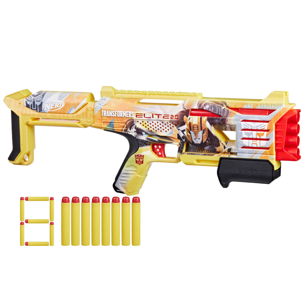 NERF Transformers Bumblebee Dart Blaster with 4-Barrel and 8 Foam Darts