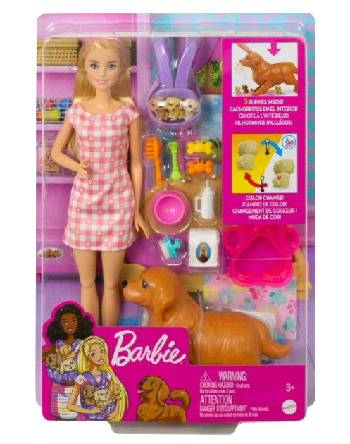 Hot Deal! Barbie Blonde Doll Newborn Pups Playset for 3 - 7 Year Olds