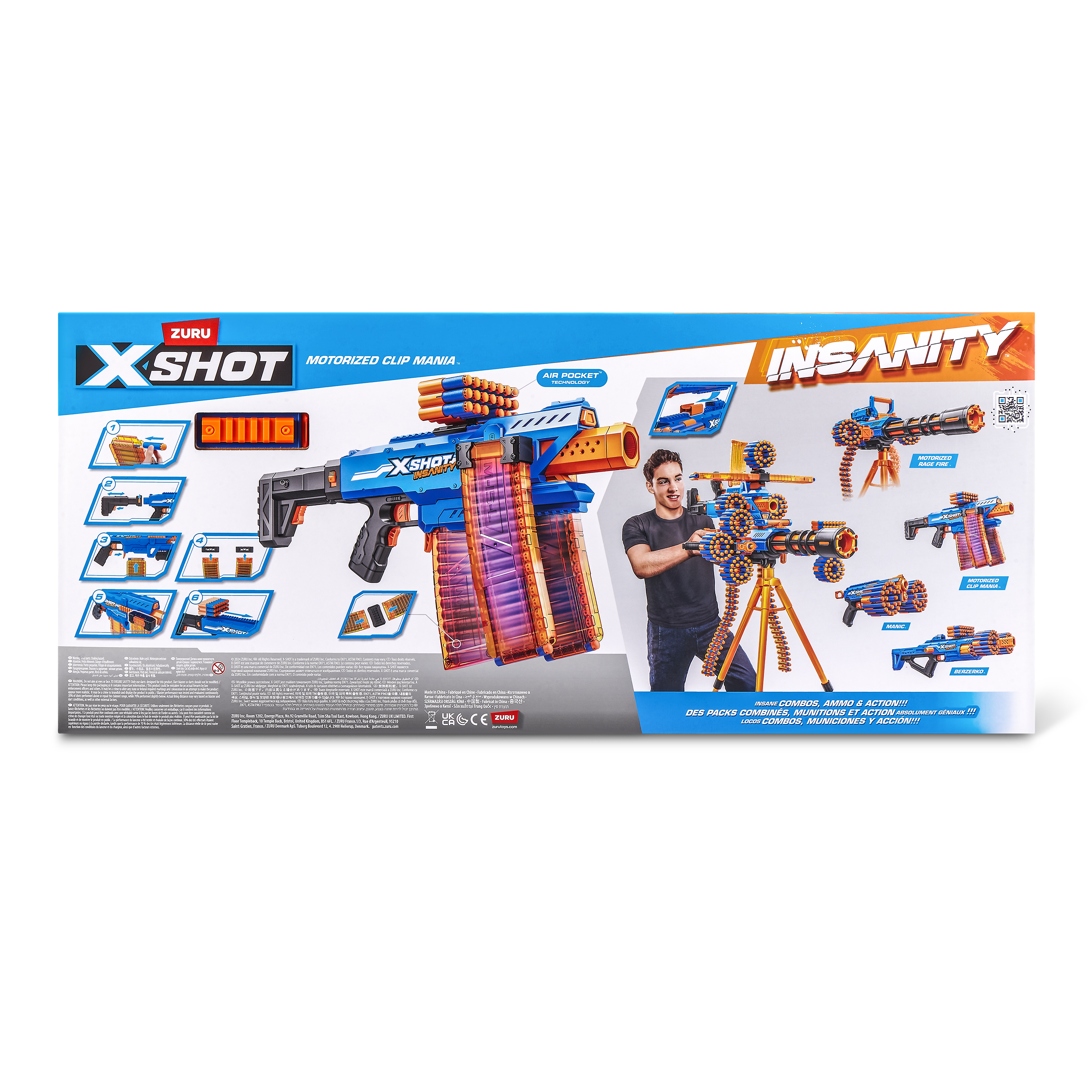 ZURU X Shot Insanity Motorized Blaster - Clip Mania Bundle with 72 Darts for Endless Fun