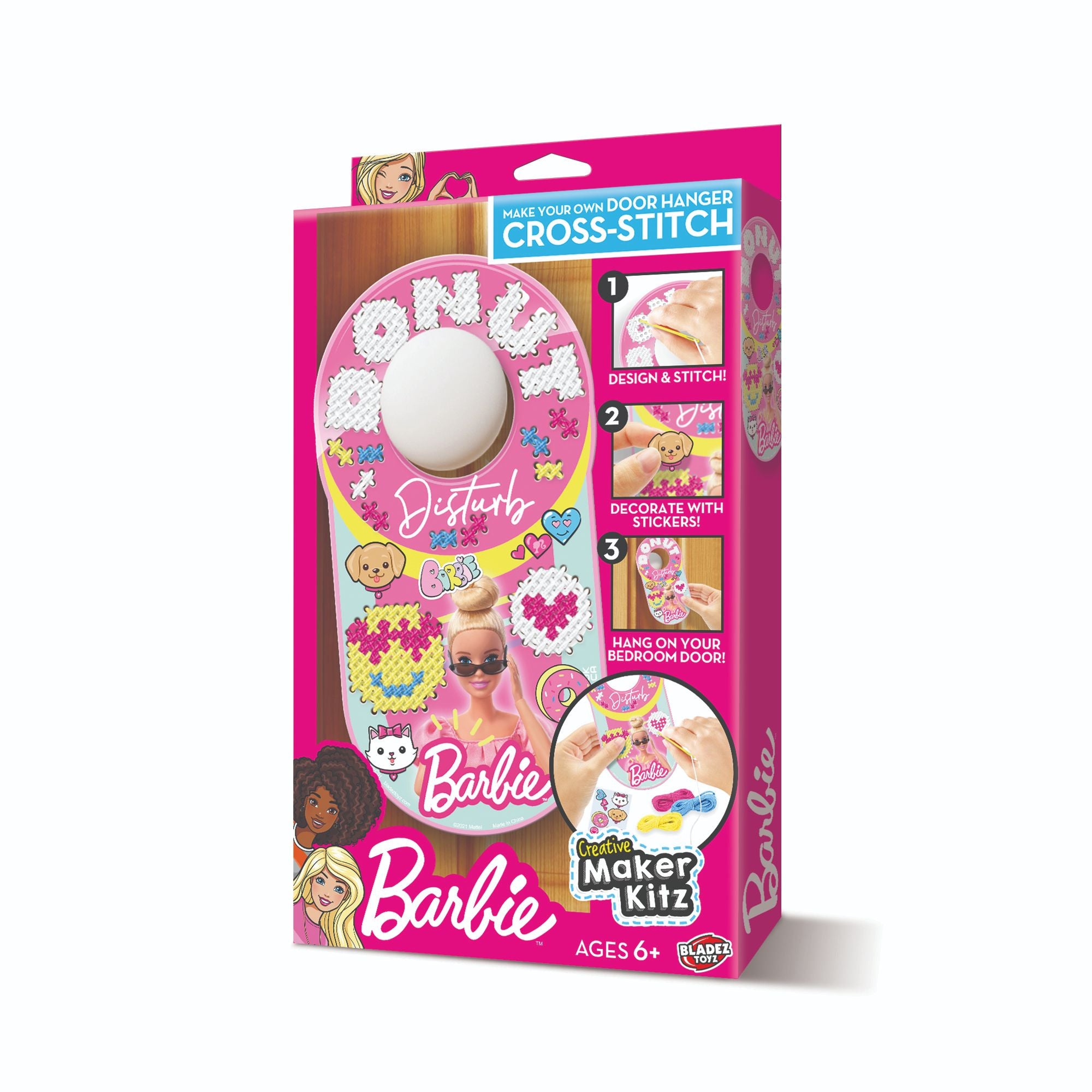 Barbie DIY Cross - Stitch Door Hanger with 'Donut Disturb' Caption