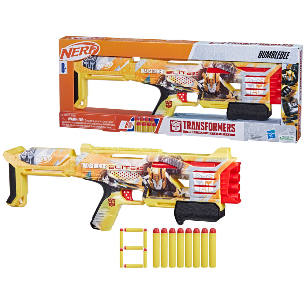 NERF Transformers Bumblebee Dart Blaster with 4-Barrel and 8 Foam Darts
