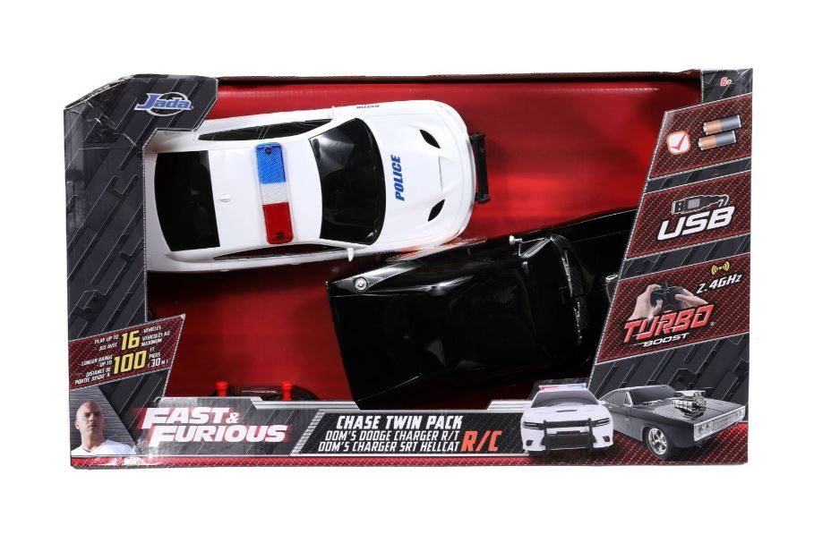 Jada Fast & Furious Twin Pack RC Cars: Dom's Charger and Police Hellcat
