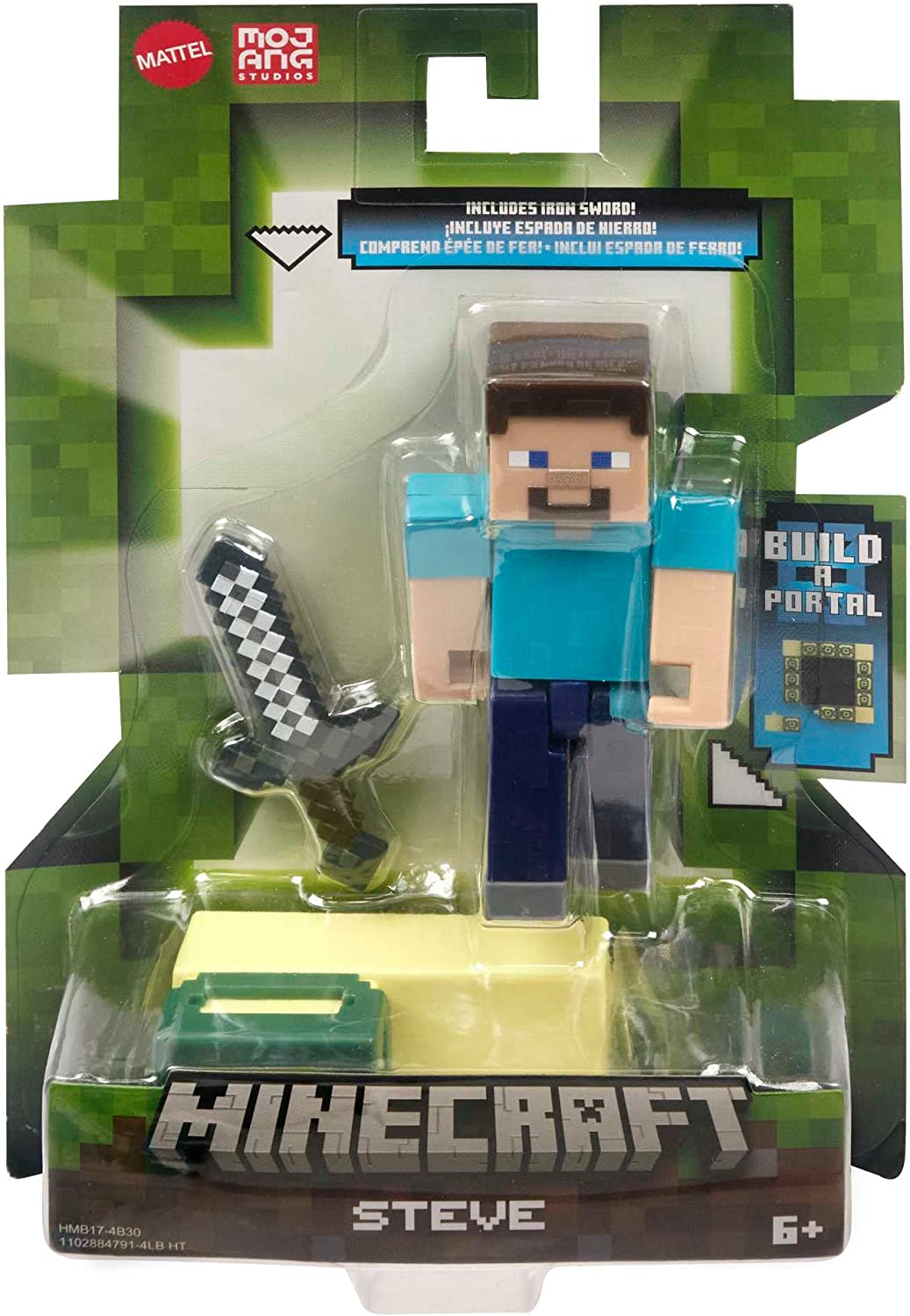Hot! Minecraft Steve with Iron Sword Build-A-Portal Figure