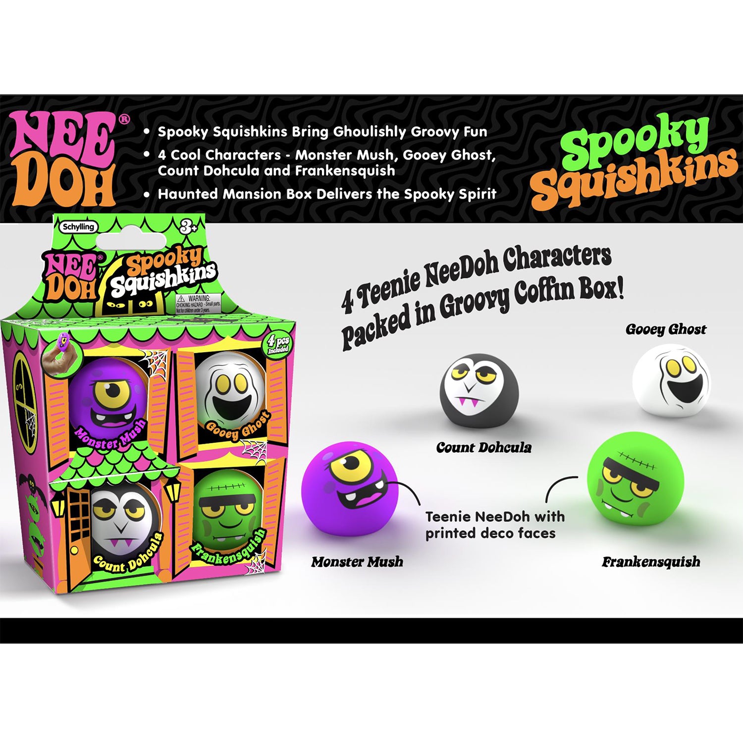 Hot Deal! Schylling 4-Pack NeeDoh Spooky Squishkins in Haunted House Set