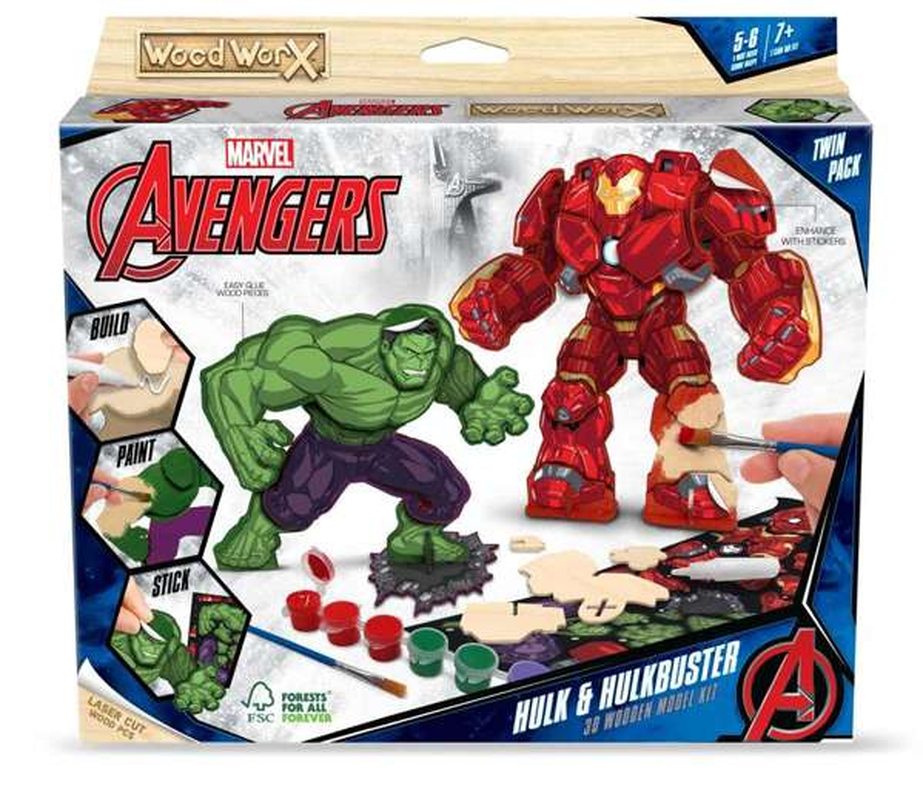 Hot Sale! Colorful 3D Wooden Model Kit of Marvel Avengers Hulk & Hulkbuster from Wood Worx
