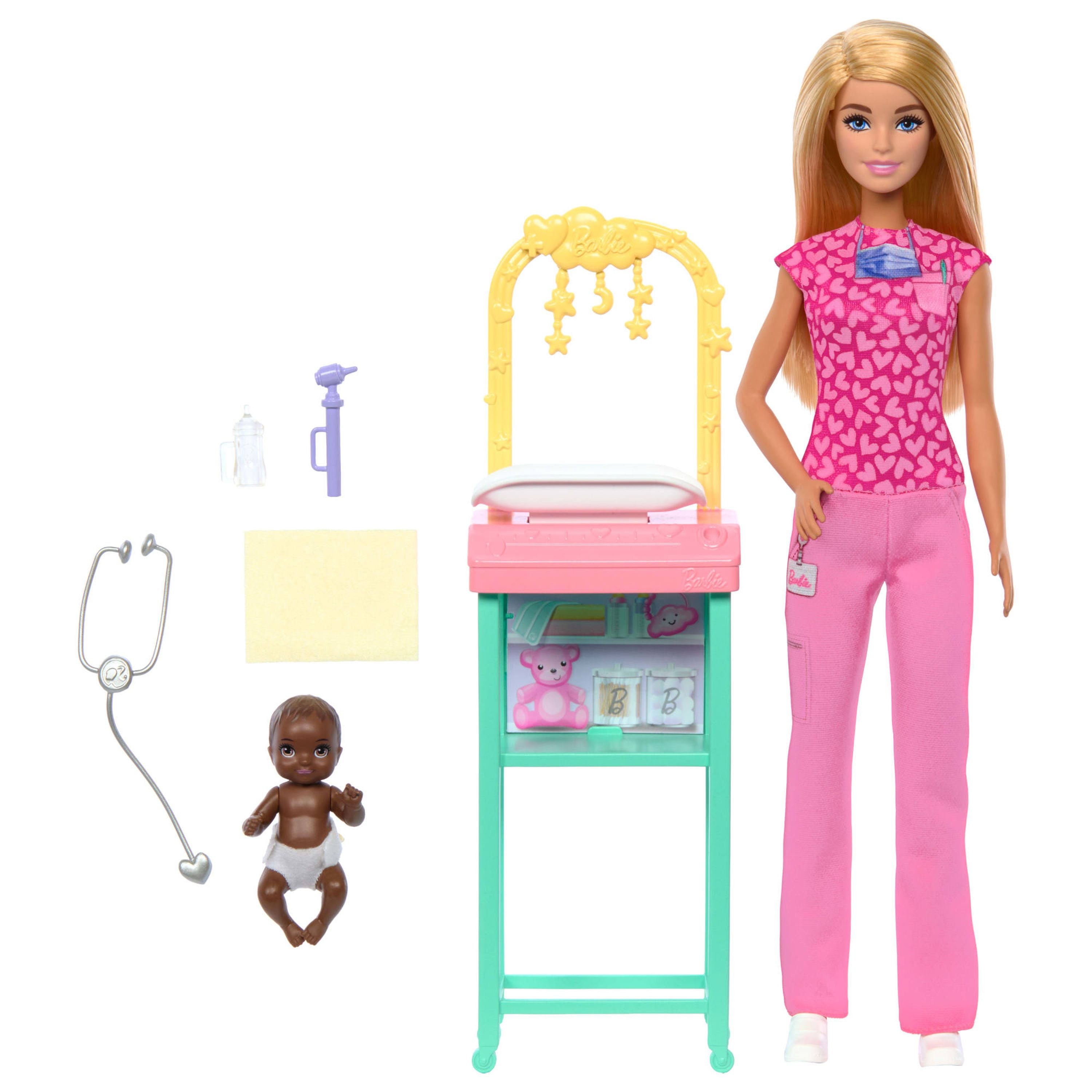 Hot! Barbie Baby Doctor Blonde Doll Playset - Explore Career Roles