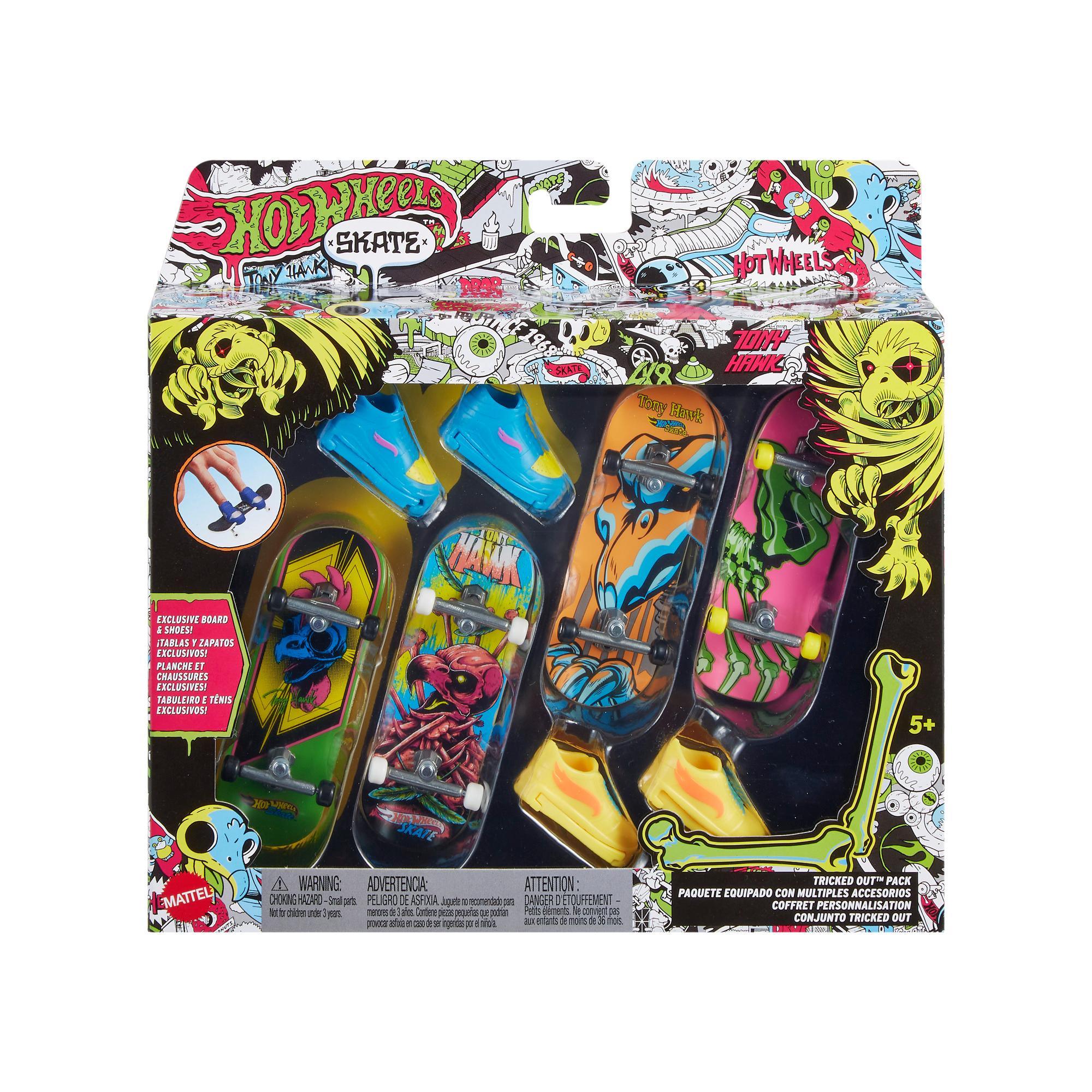 Hot Wheels Skate Neon Bones Fingerboard 4-Pack with Tricked-Out Shoes - Awesome Deal!